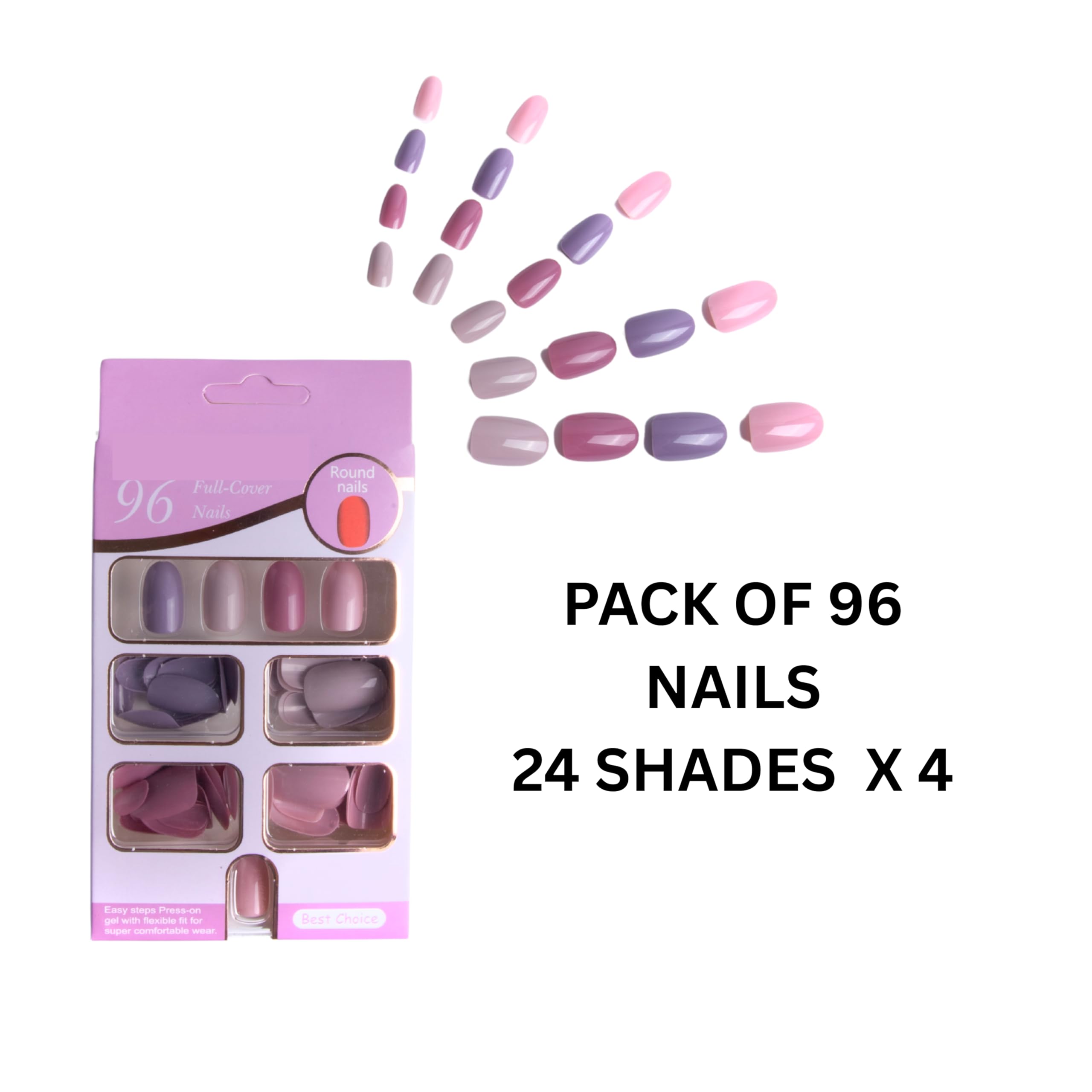 COSLIFESTORE Press On Nails, 96 PCS, Nude, Pink & Lilac 2