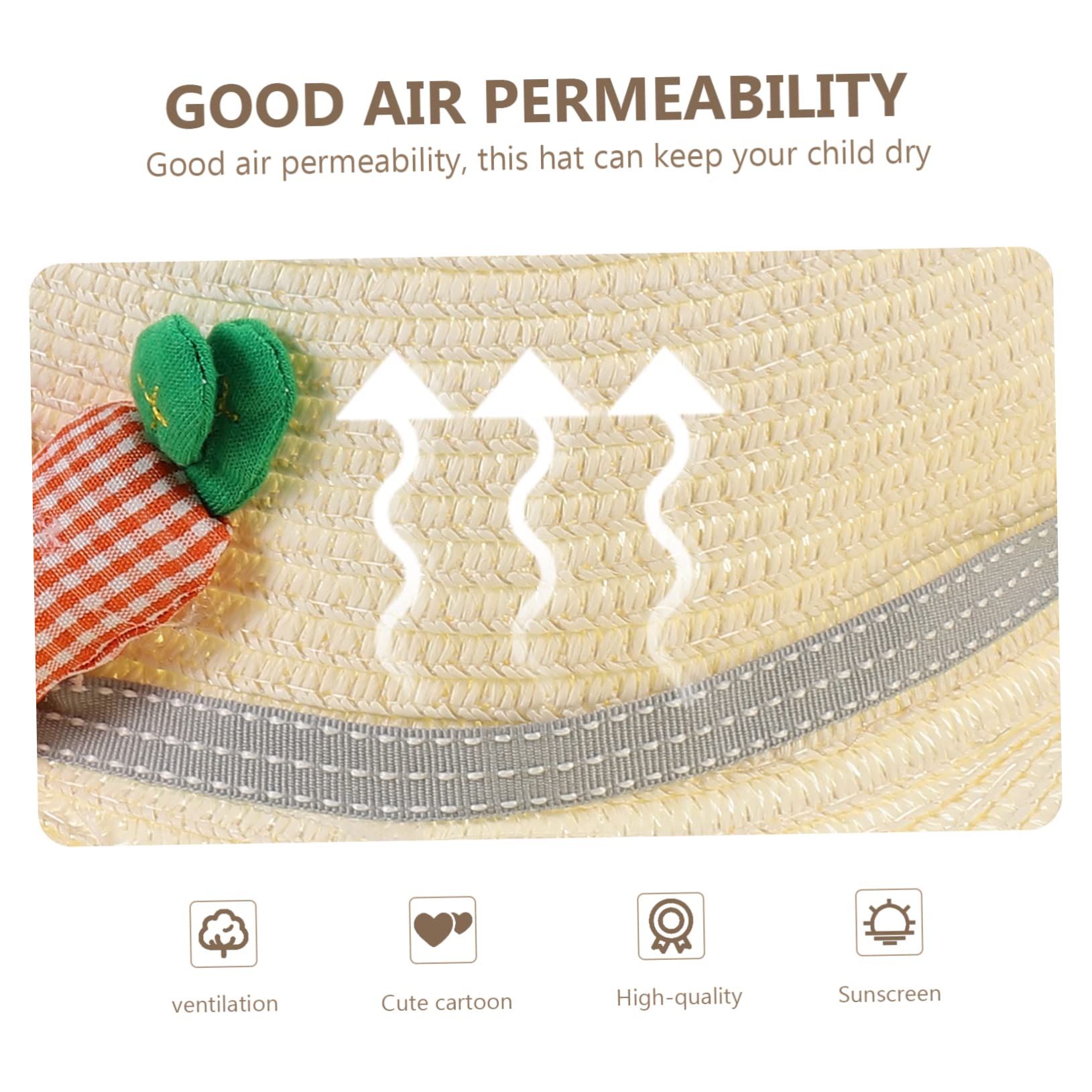 Sombrero de Paja para Niños 1 Set, Paja Beige, Estilo Lovely | Bolsa de Paja para Niños, Decoraciones de Zanahoria y Fresa, Celebracion Verano, para Viajar y Trabajar