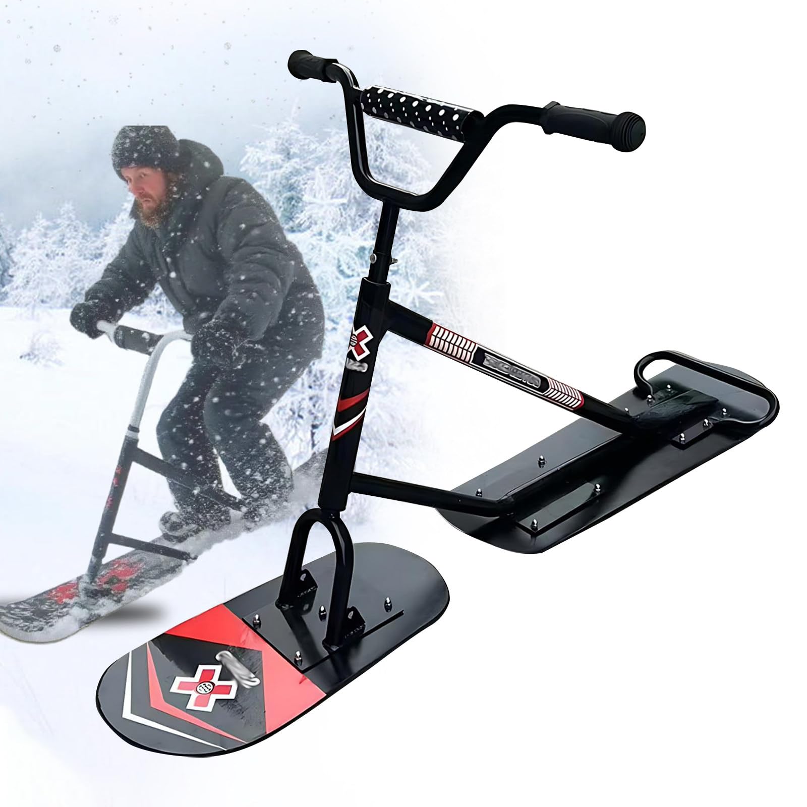 SHAHRYAR Motoneige Haut De Gamme,Skis Tout-Terrain pour Adultes Snowskis,avec Planche À roulettes Rotative À 360°,Luge De Snowboard Robuste Supportant Jusqu'À 150 Kg, Black