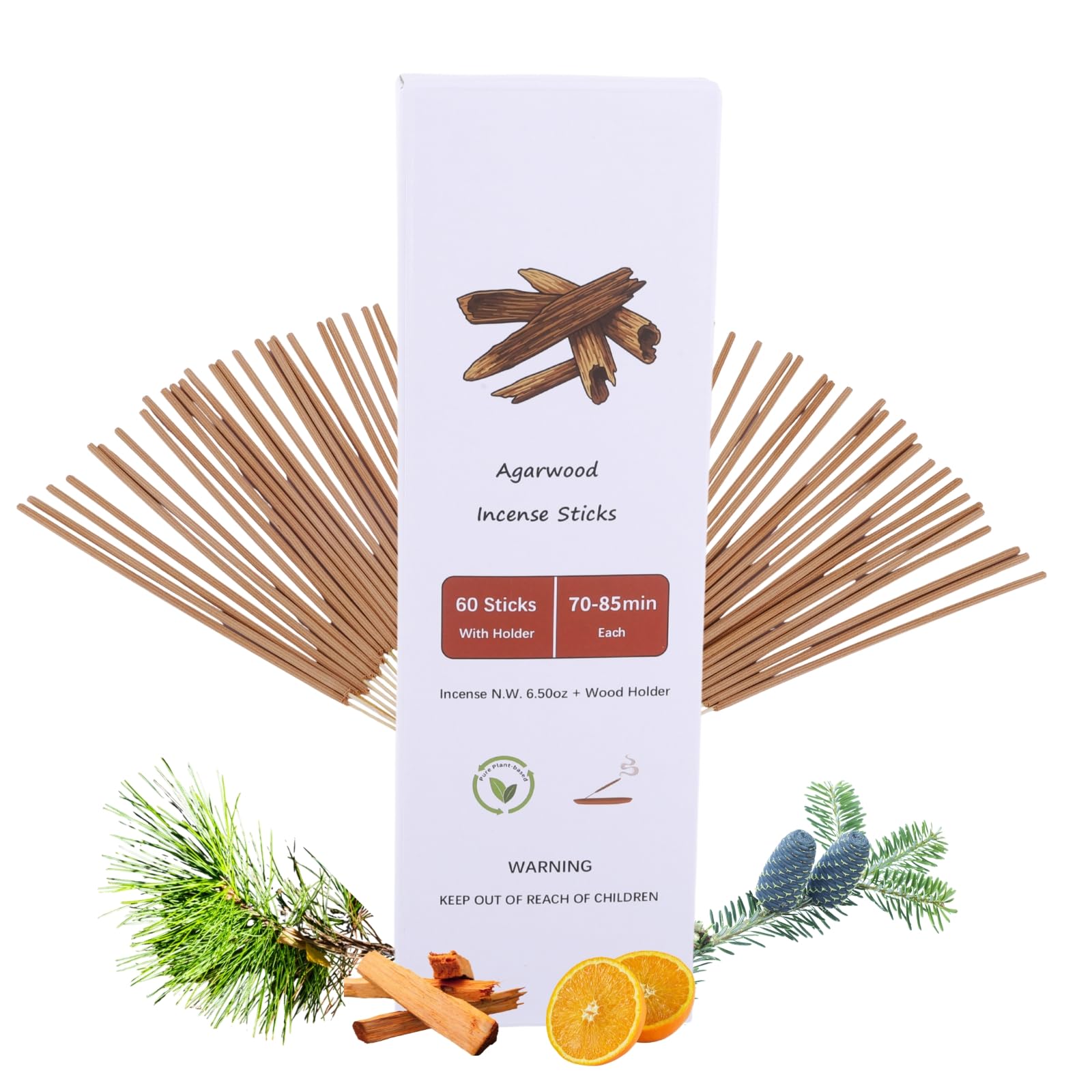 Oud Wood Incense Sticks with Holder Kit,Agarwood Joss Stick Long Lasting,Jumbo Incense Sticks for Meditation,Bulk Oudh Incense Agarbatti Gift Air Purifying Incienso,Garden Woody Incense Large