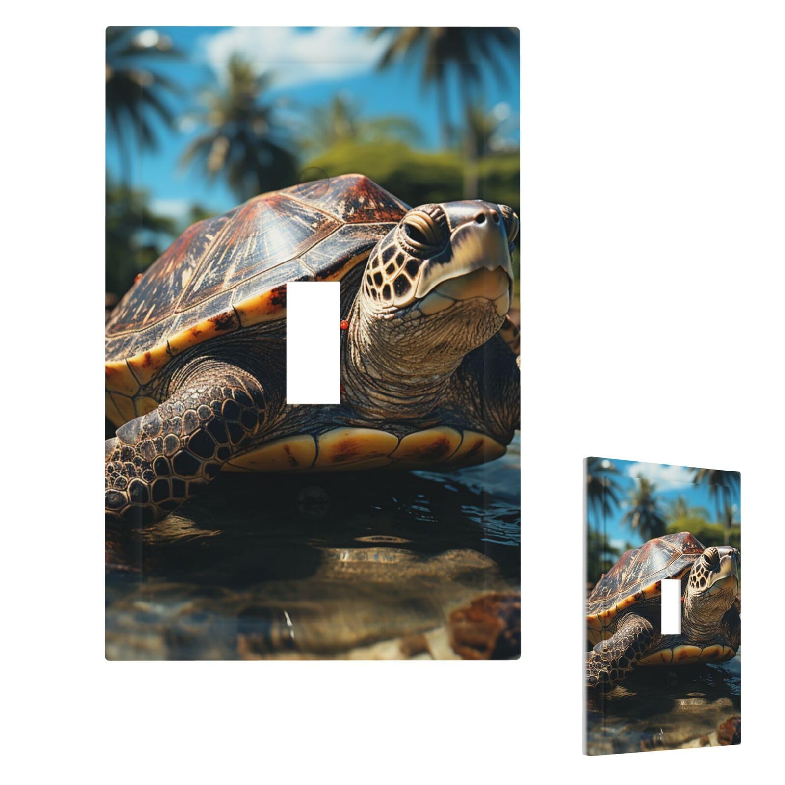 Big Turtle And Palm Trees Wall Plate Cover Modern Decorative 1 Gang Light Switch Cover Unbreakable Receptacle Outlet Covers For Living Room Bedroom Home Decor Single Toggle
