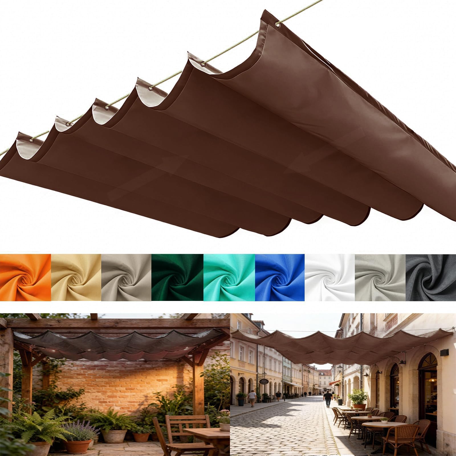 GAOXIAO Toldo Retráctil con Forma de Onda, Impermeable Ondulada Protección Solar Toldo Corredero, Vela de Sombra de Olas Telescópicas para Jardín Porche Patio Barbacoa Coffee 1x4m