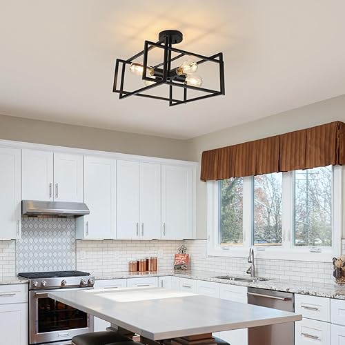 Miniatura 5 de Lámpara de techo industrial semiempotrada de 4 luces, lámpara de techo moderna para cocina, isla, comedor, dormitorio, sala de estar, entrada,