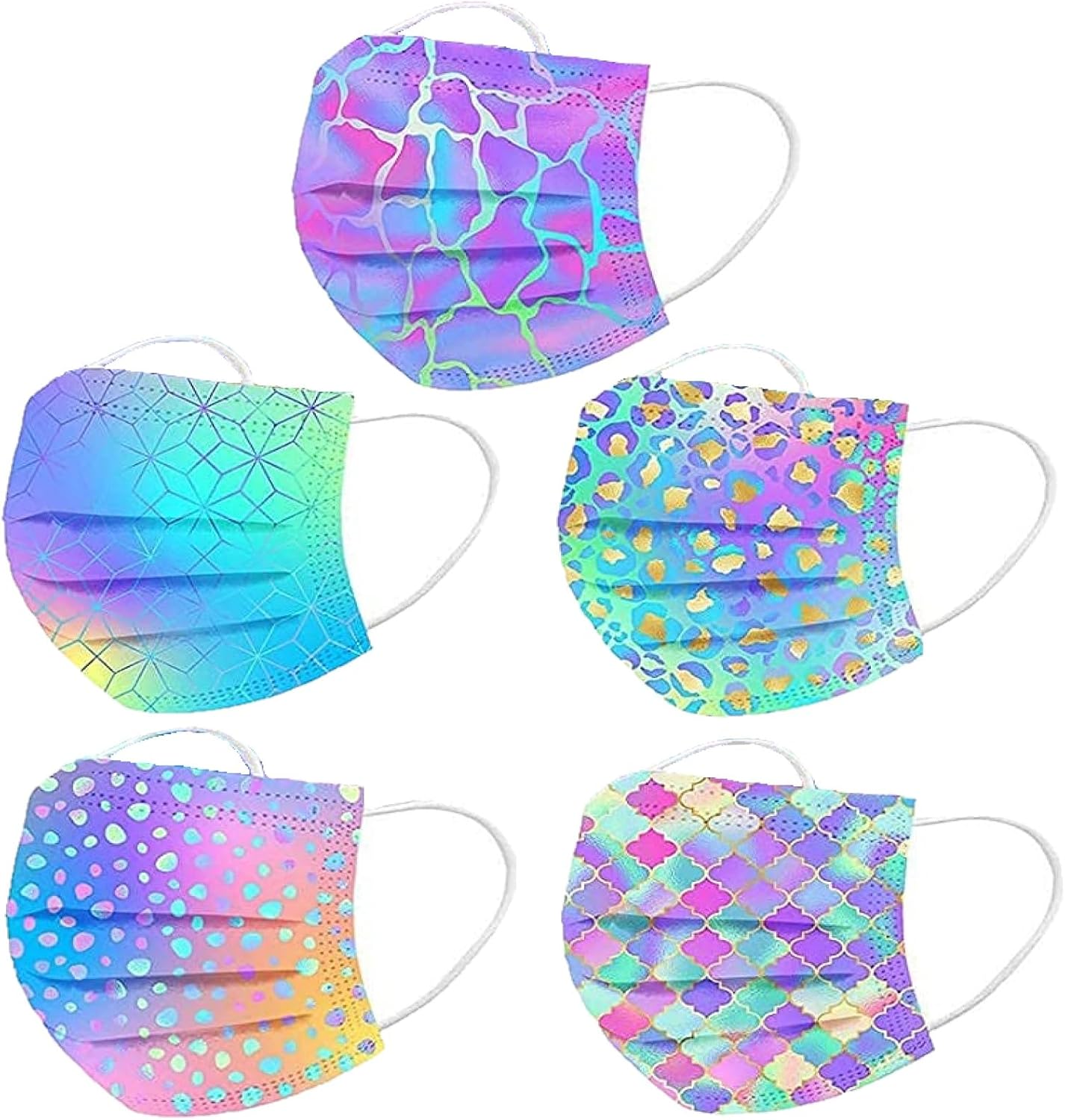 50Pcs Cute Tie Die Disposable Face Cover with Designs for Adults Women
