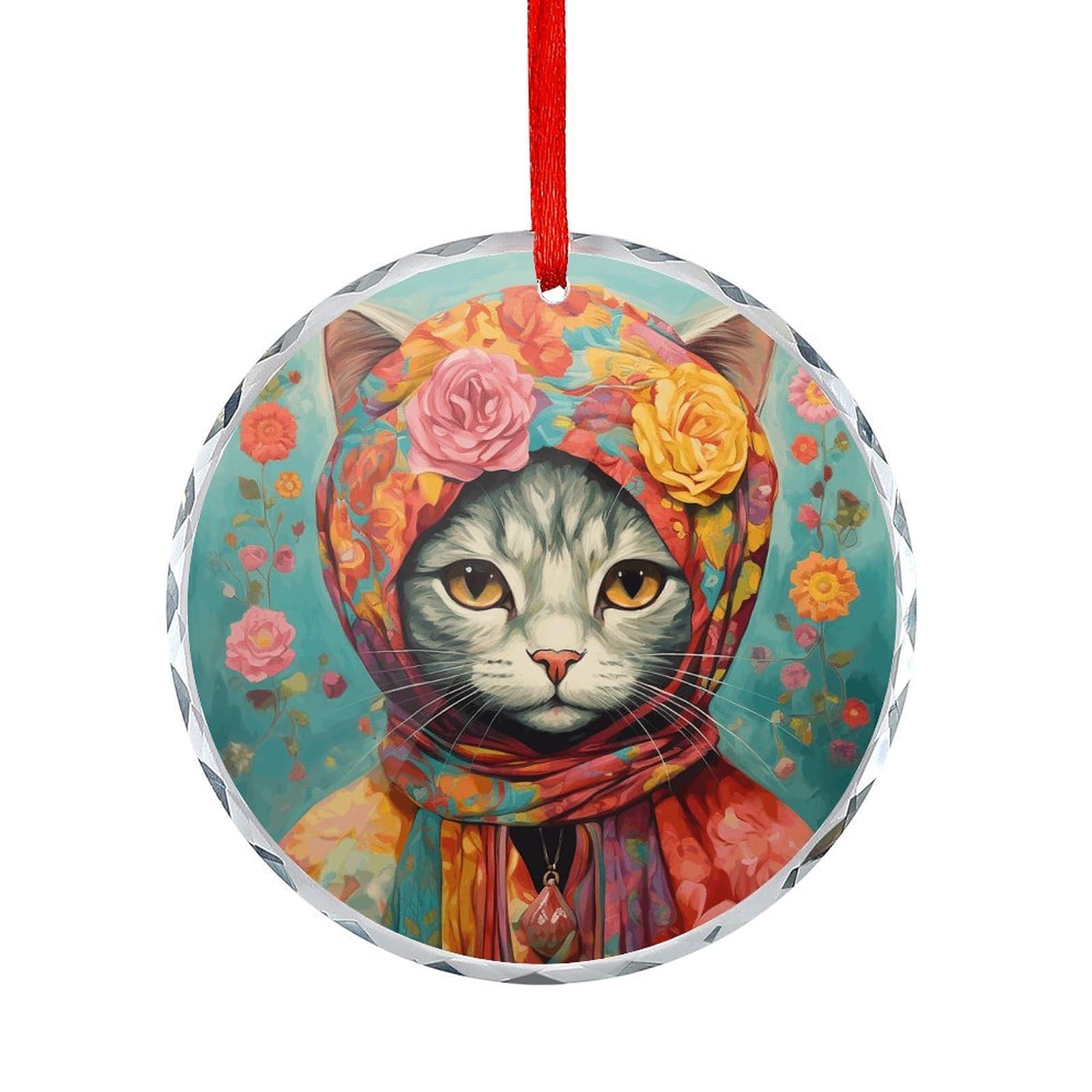 Btcowzrv Style Hand Drawn Cat Round Ornament Hanging Pendant Decor