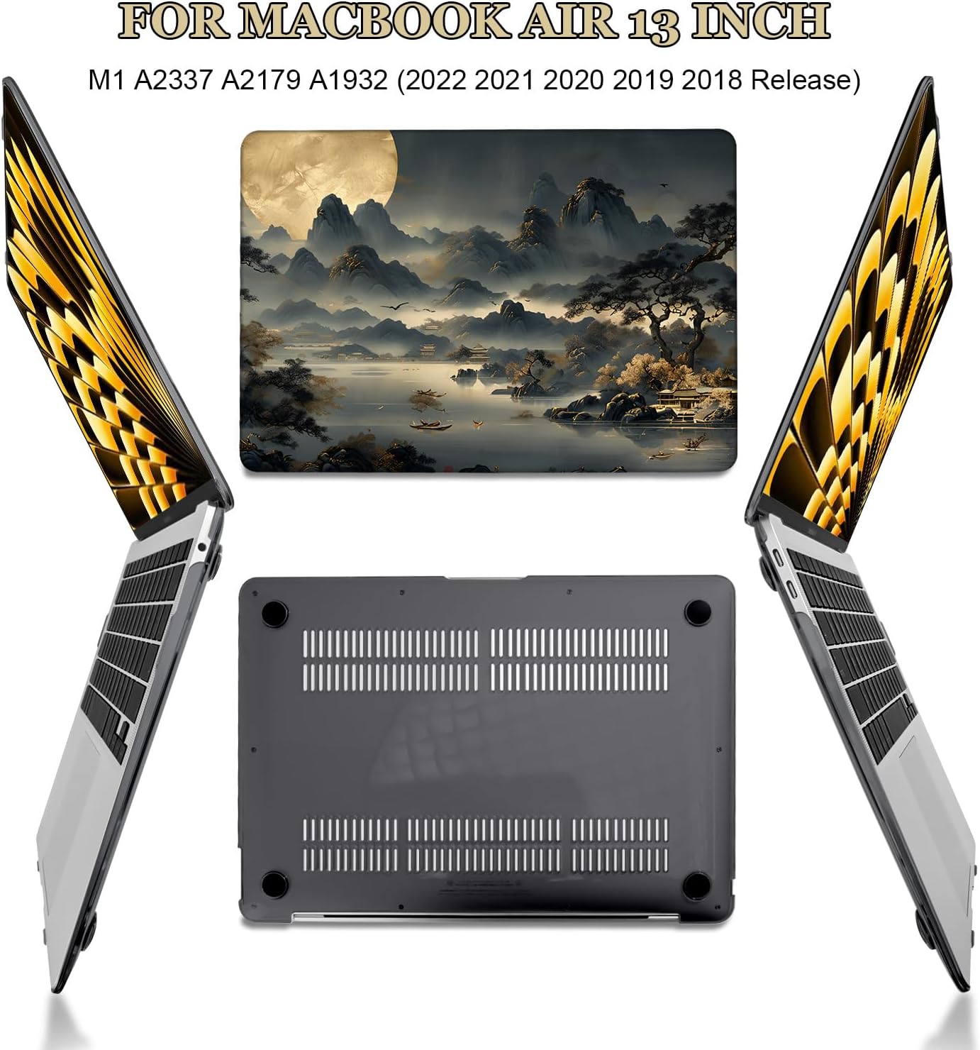 Compatible with MacBook Air 13 inch Case 2021 2020 2019 2018 Release A2337 M1 A2179 A1932 Retina Display, Pattern Plastic Hard Shell Cases Keyboard Cover Screen Film, Landscape Painting