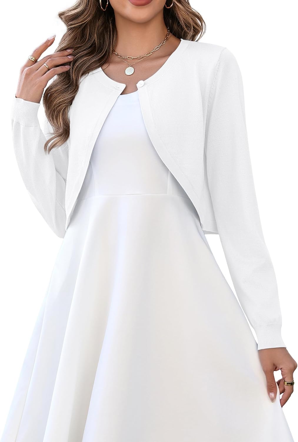 Zeagoo Cropped Cardigan Sweaters for Women Long Sleeve Knit Open Front Bolero Shrug for Dresses