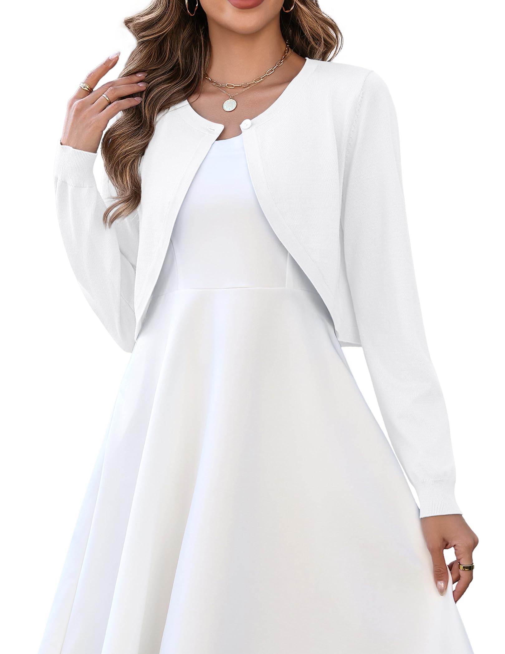 Zeagoo Cropped Cardigan Sweaters for Women Long Sleeve Knit Open Front Bolero Shrug for Dresses