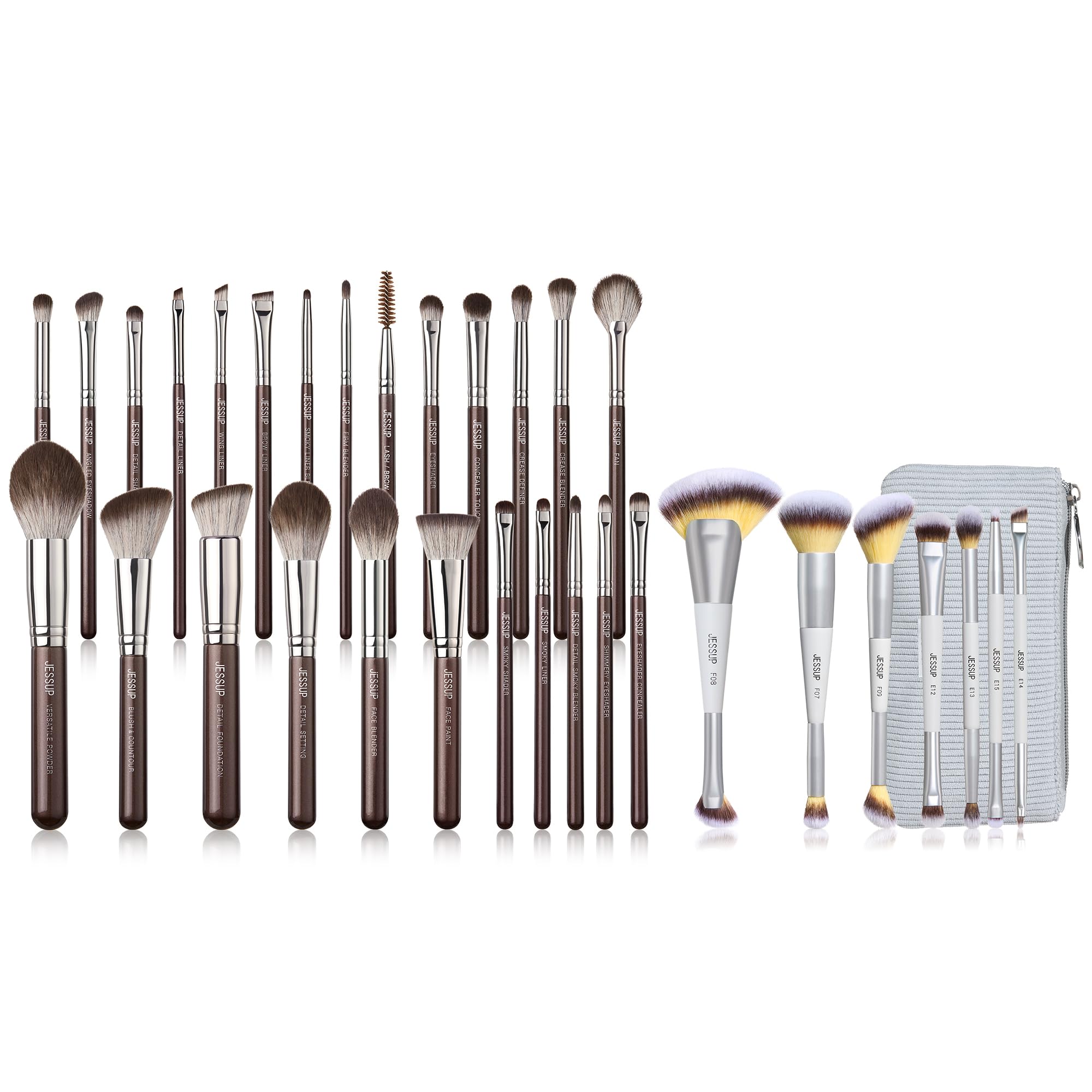Jessup Lot de 25 Pinceau Maquillage Professionnels et 7pcs Pinceaux Maquillages Double Embout avec Pochette