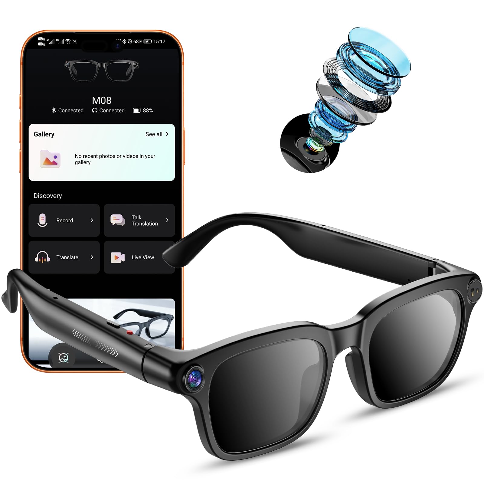 Photo 1 of Ai Smart Glasses with Camera, 4K 8MP HD Photo and Video Recording with Real-Time Translation/Object Recognition/AI Voice Q&A/Recording, Calls and Music, UV & Blue Light Protection, Photochromic lens