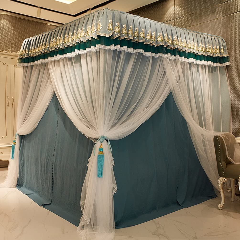 Bett Baldachin Moskitonetz für Twin Queen King, 4 Eckpoststaubdichte Blackout Bett Vorhang Schlafzimmer Dekor? Mit Ständer (Farbe: Blau, Größe: 200x220x200 cm)