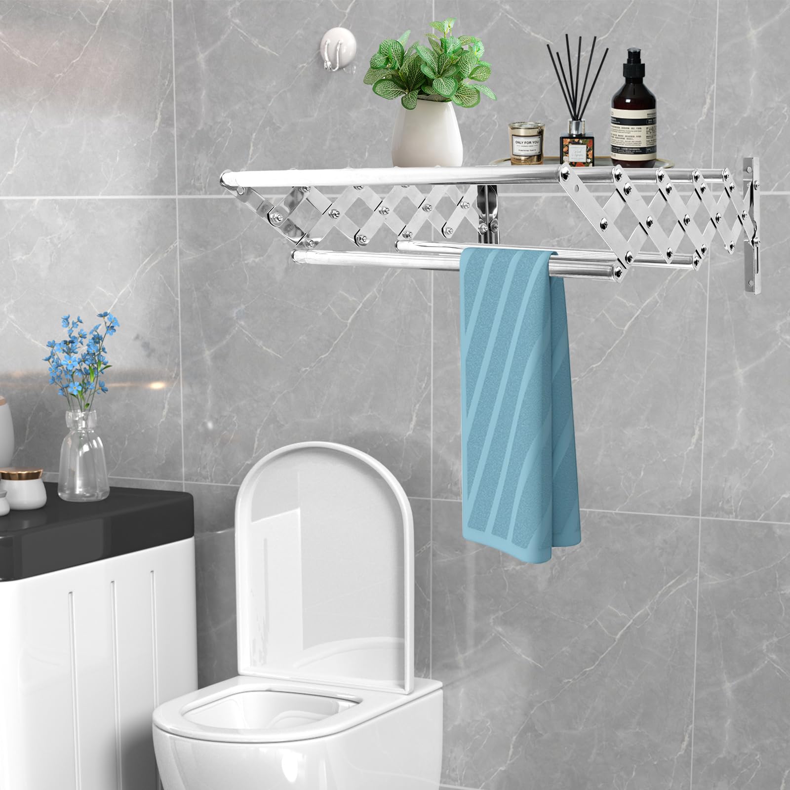 Tendedero de pared para colgar en la pared, extensible, plegable, con 7 barras, para baño, balcón, cuarto de lavandería