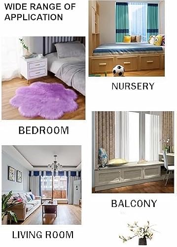 Miniatura 2 de VRILU Alfombra de piel sintética Kawaii de color ciruela, alfombra mullida para Habitacion, alfombra de forma irregular, bonita alfombra para