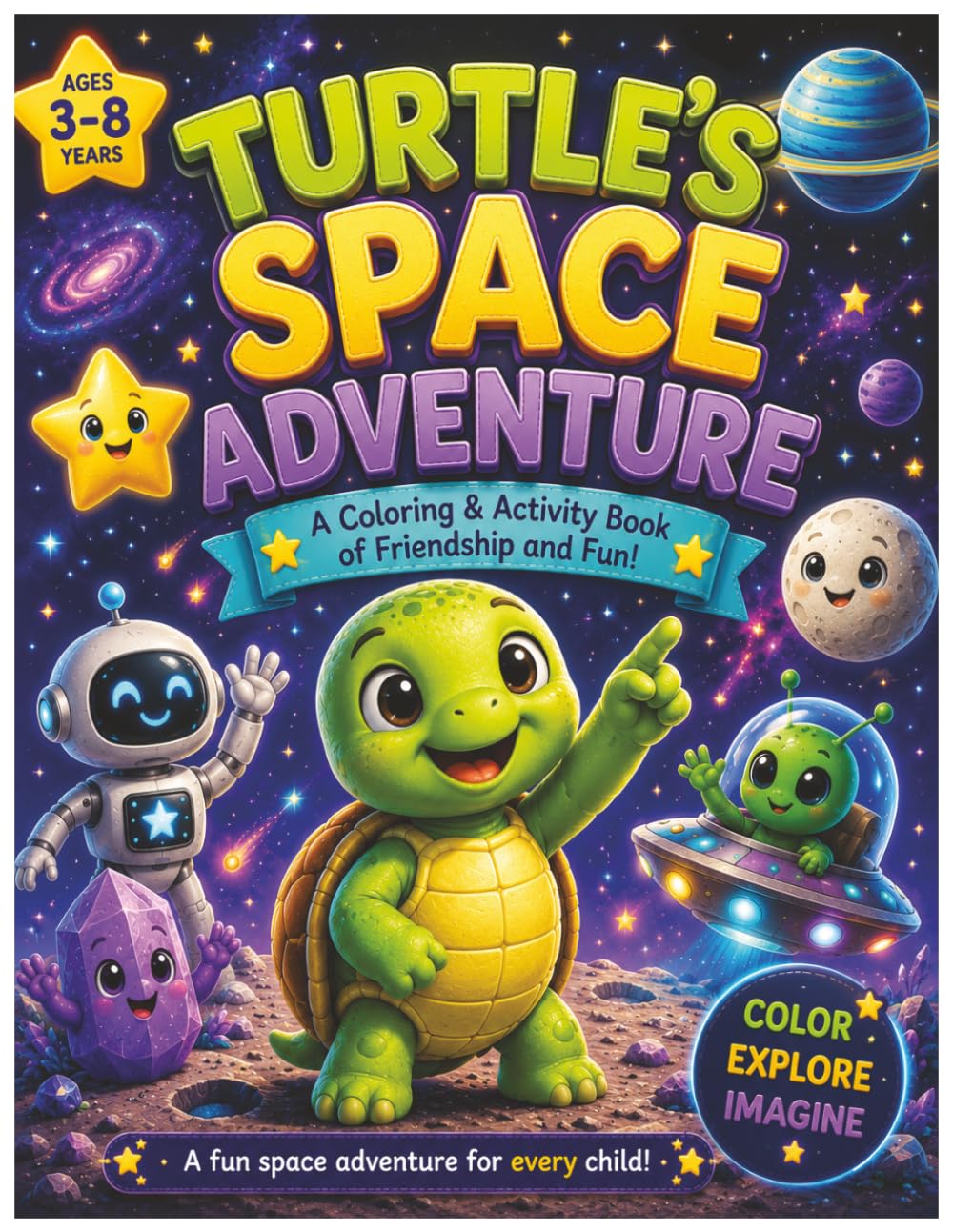 Turtle's Space Adventure: A Coloring and Activity Book Filled with Friendship, Kindness, and Space Fun