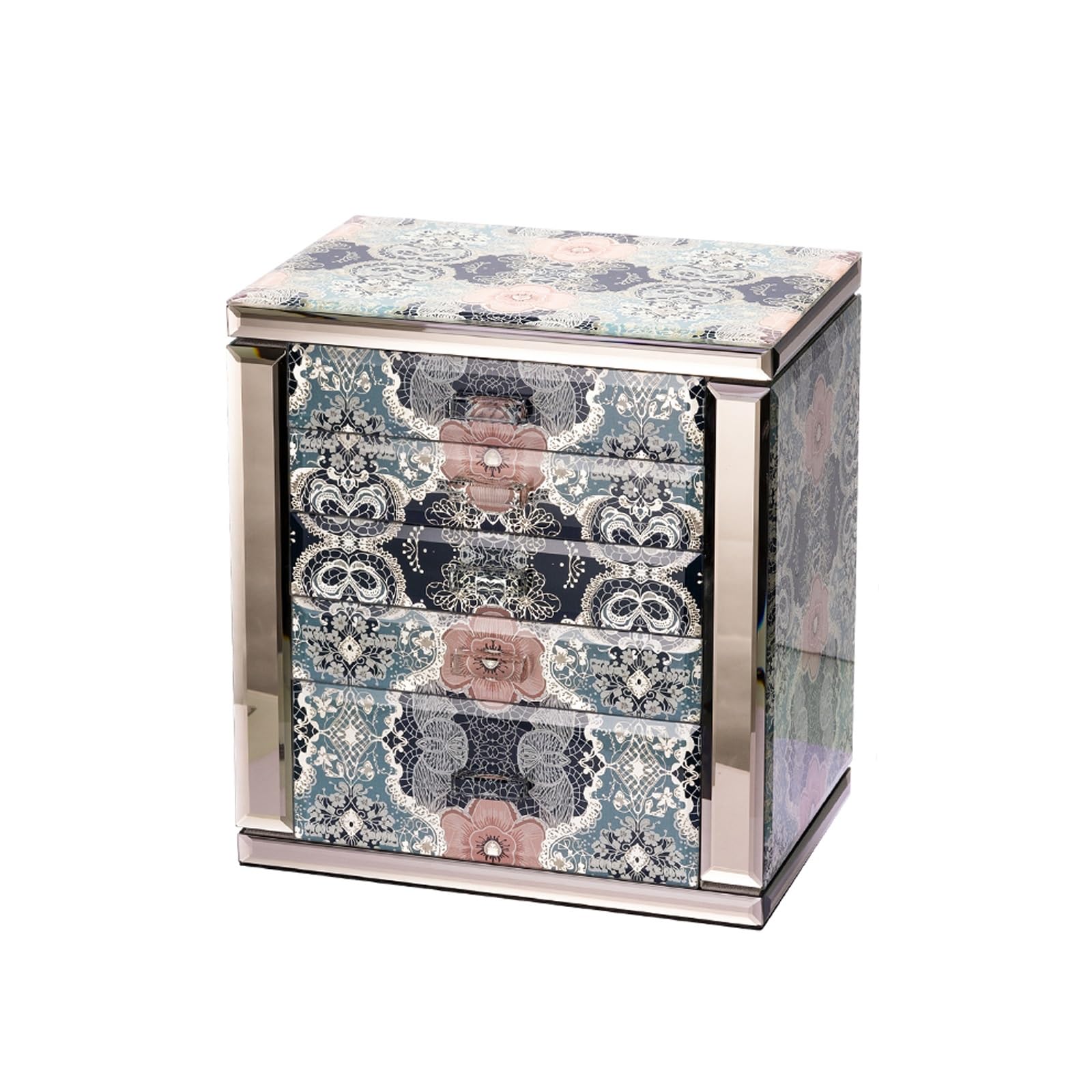 YIORYO Jewelry Box, 5-Layer Glass Jewelry Box with Two Side Doors, Mirror & 4 Drawers Watch Necklace Ring Earring Storage Christmas Gifts