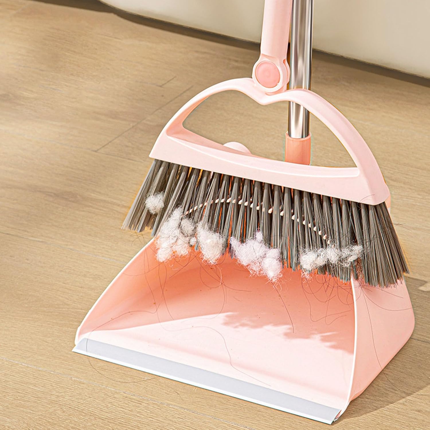 Cute Pig Broom and Dustpan Set, Self-Cleaning with Dustpan Teeth, Indoor&Outdoor Sweeping, Ideal for Dog Cat Pets Home Use, Stand Up Broom and Dustpan