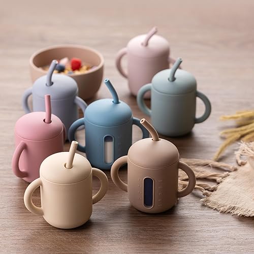Miniatura 7 de SAMiGO Vaso de silicona para beber con popote para bebés de 6, 12 y 18 meses, taza para beber con popote para niños pequeños de 1 a 3 años, taza de