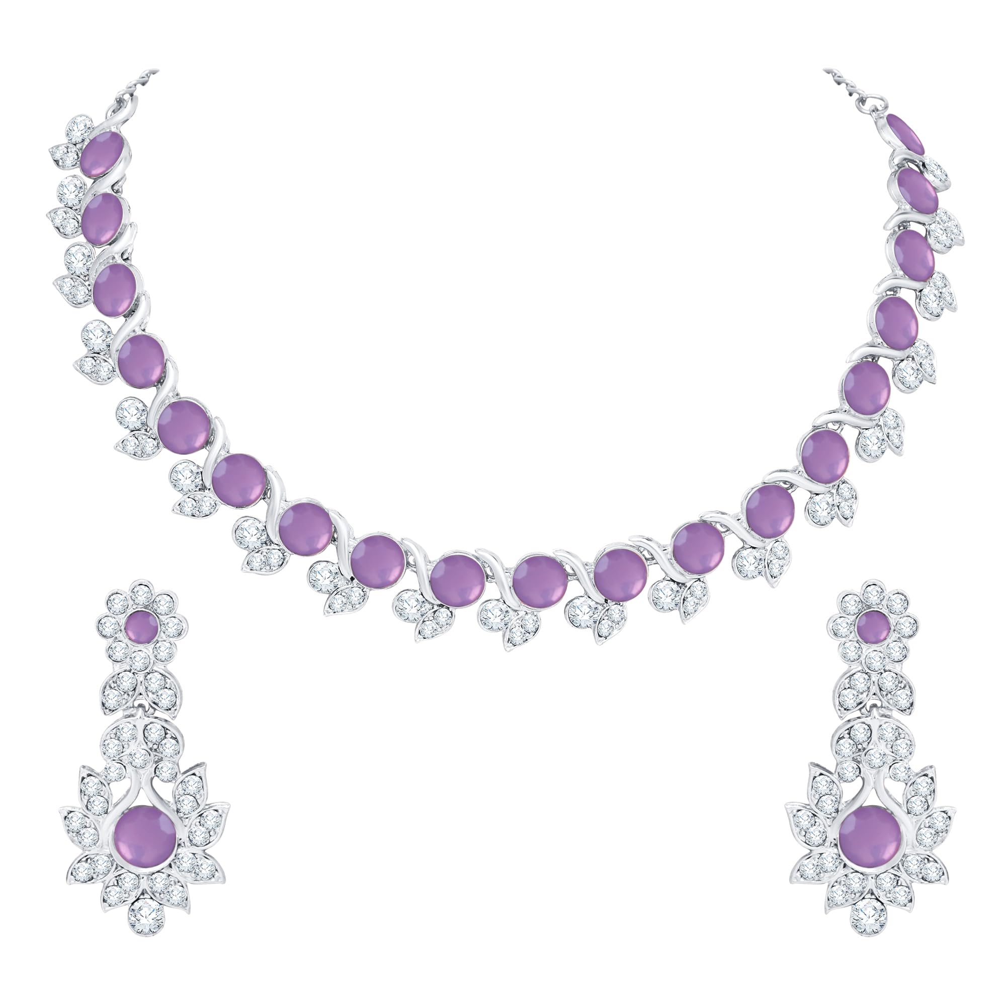 Atasi InternationalCrystal Necklace Jewellery Set with Earrings for Women and Girls| Stylish Accessory for Parties, Weddings, and Festivals | Ideal Gift for Special Occasions