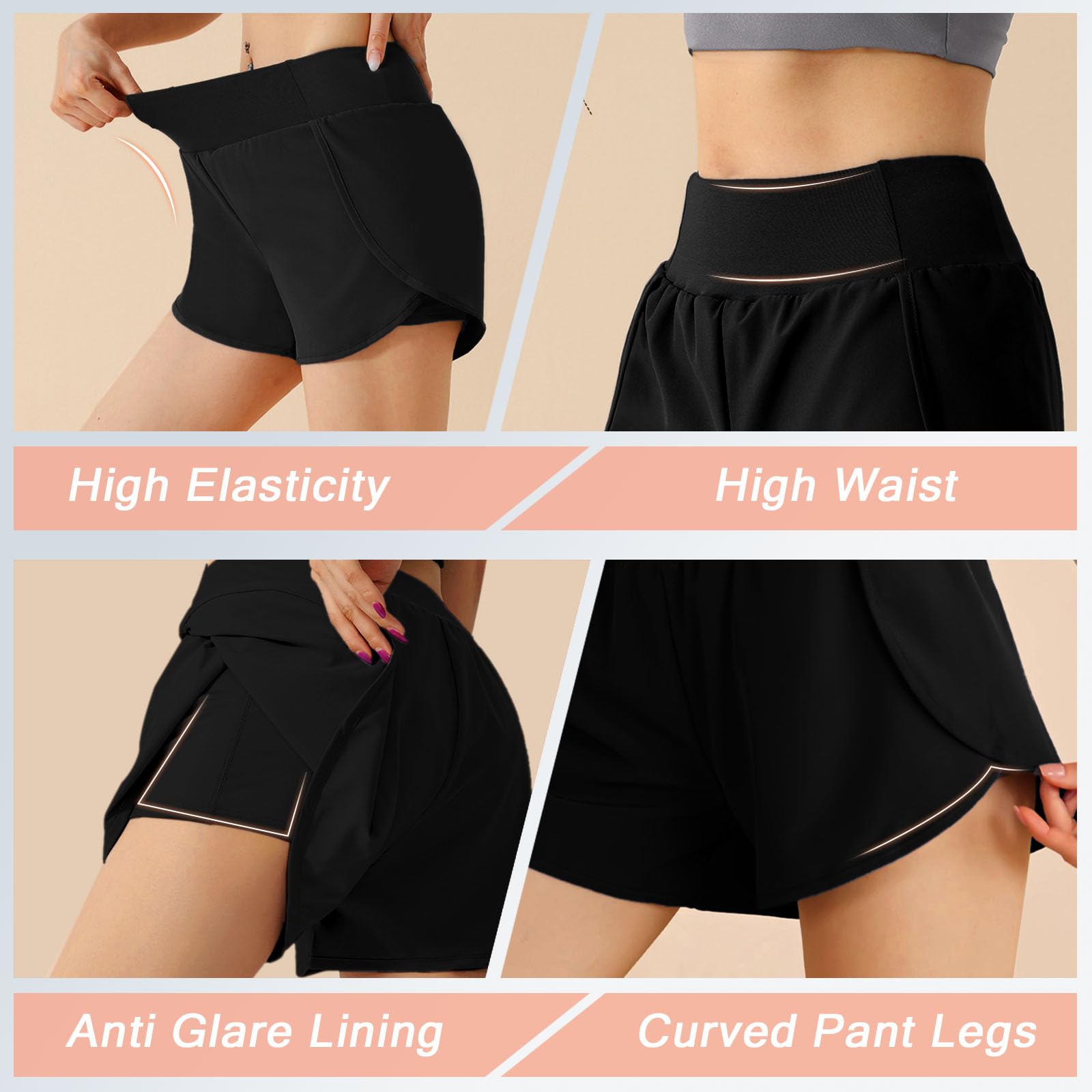 Pantaloncini da Corsa 2 in 1 Donna Pantaloncini Sportivi Estivi con Tasca a Vita Alta Pantaloni Corti Palestra Shorts per Yoga Gym Fitness Running Jogging Allenamento