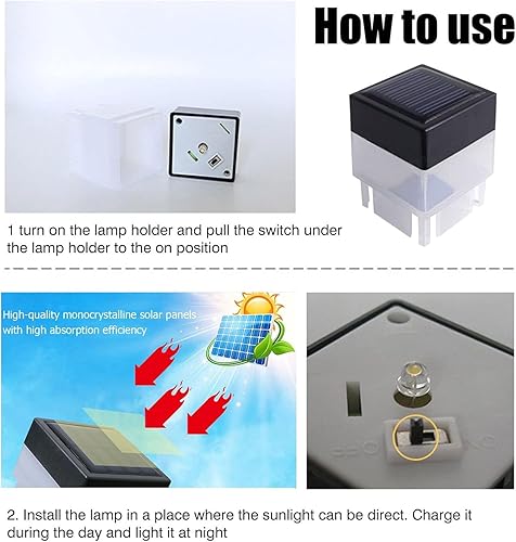 Miniatura 2 de LED solar de 2 pulgadas x 2 pulgadas (2.0 in x 2.0 in) para poste de valla para hierro forjado y aluminio o jardín, luces solares para cerca, luz