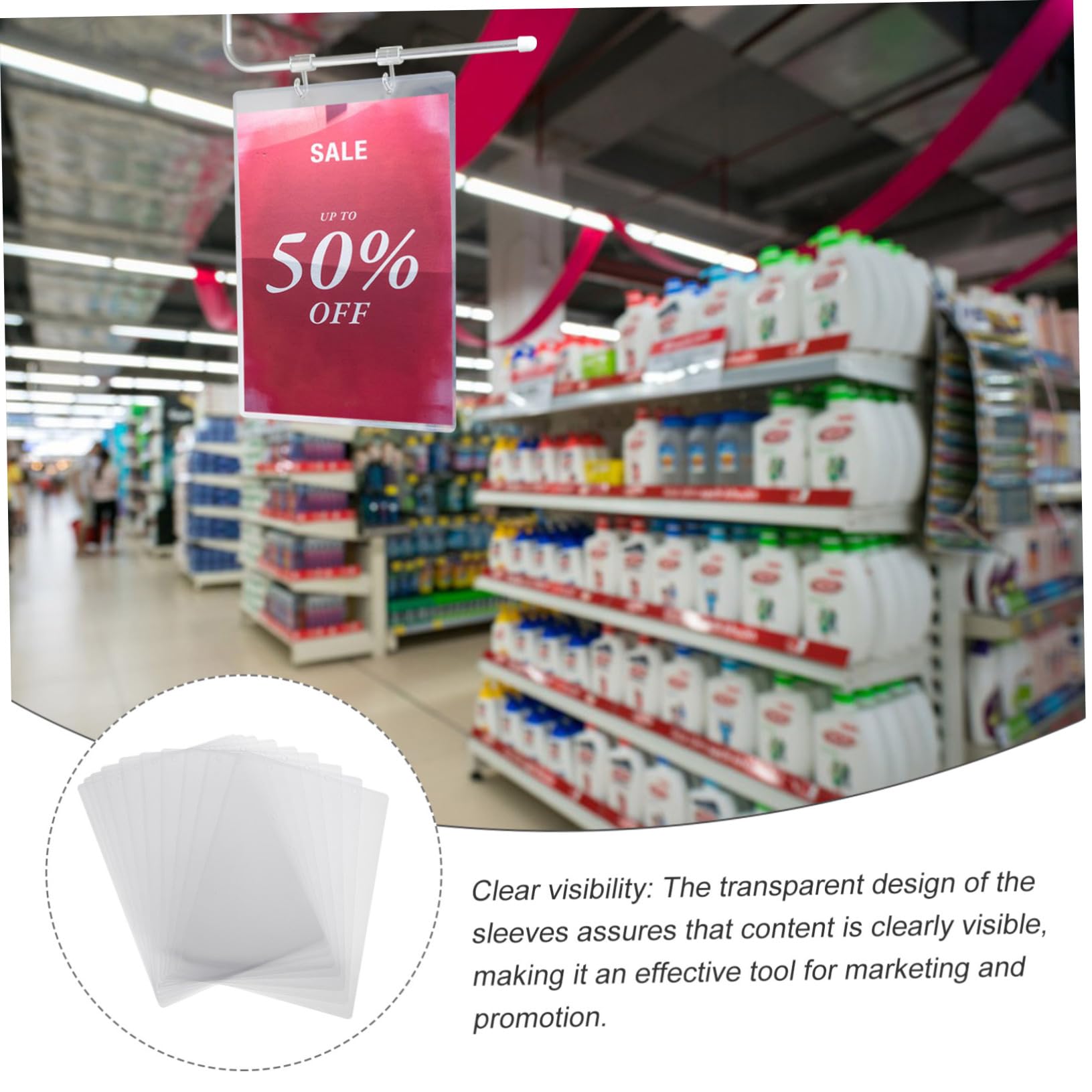 ULTECHNOVO 10 Stück A4 Klarsichthüllen aus Abs Transparente Schutz und Papierhüllen mit Hakenloch 290x213mm für Preisdisplay im Supermarkt