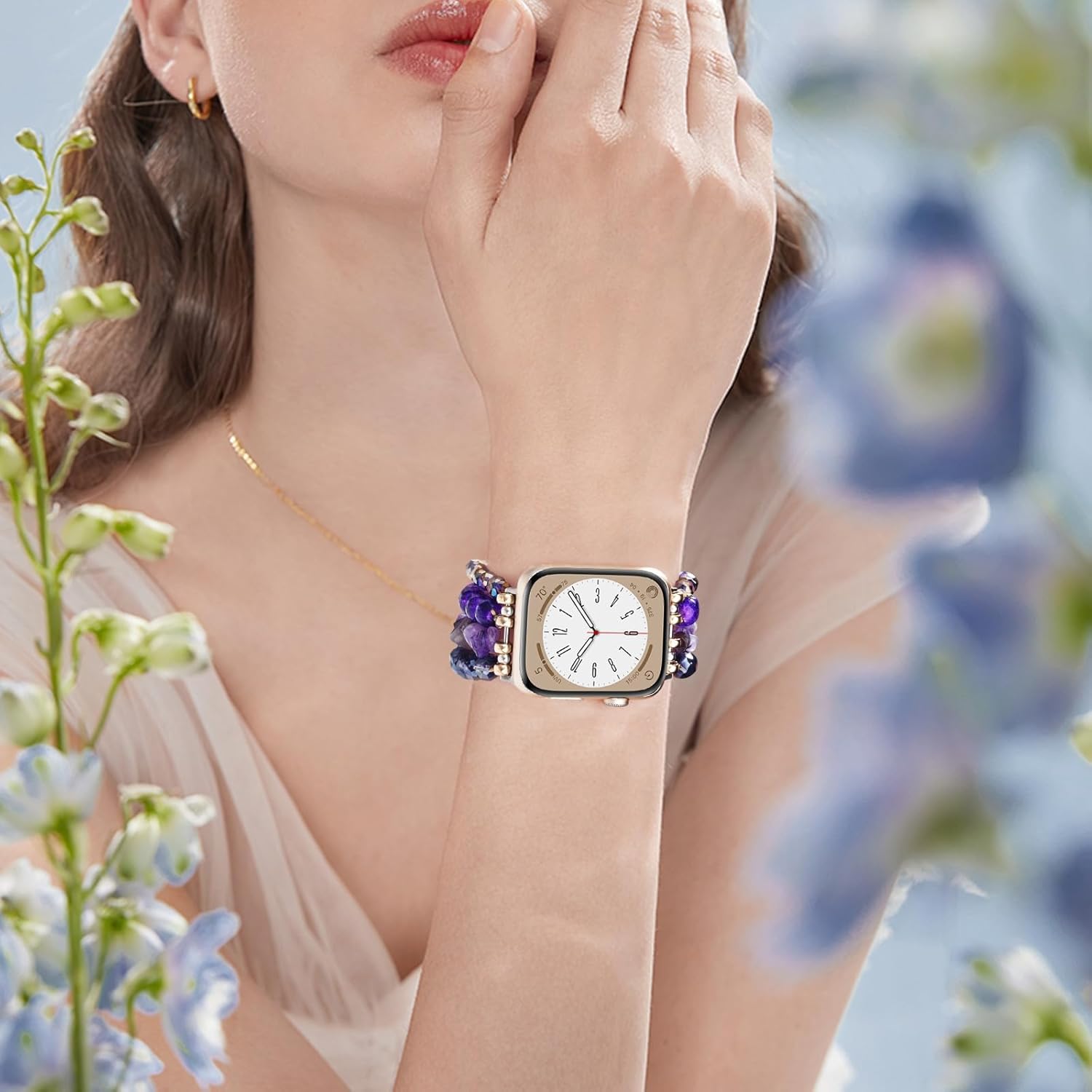 VISOOM Beaded Boho Bracelet Compatible for Apple Watch 40mm/41mm/42mm/38mm Iwatch Series 11 10 9 8 7 SE 6/5/4 Women Fashion Cute Handmade Crystal Beads Stretchy Watch Strap for iWatch Bands 3/2/1