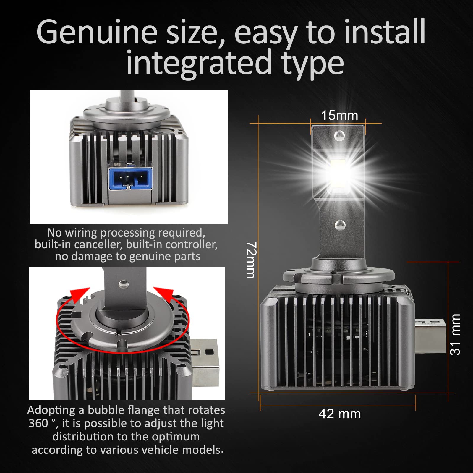 D-Lumina D8S LED żarówki samochodowe 100% Canbus 70W 16000LM Wymień żarówki Xenonowe HID OEM Plug and Play - 2 lampy