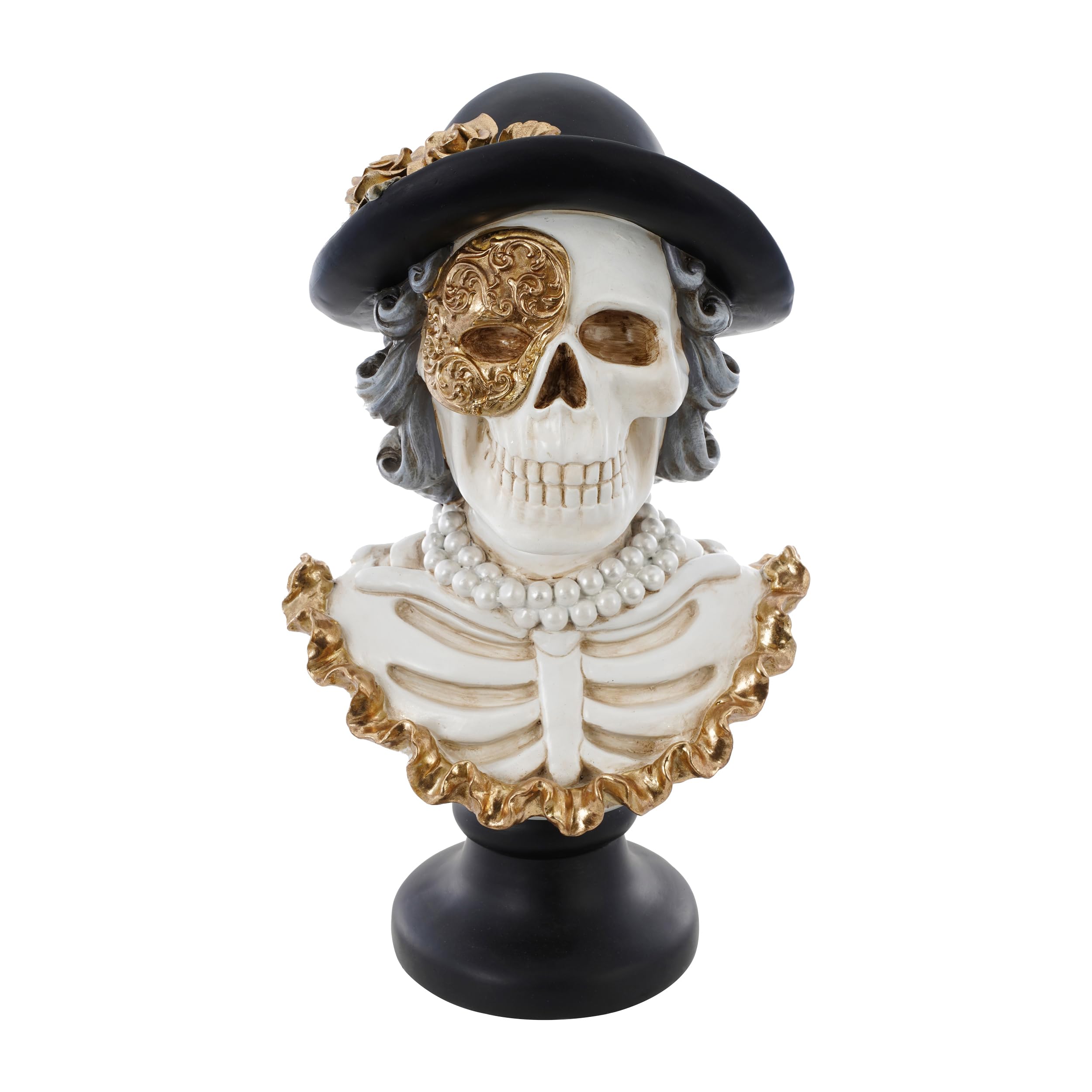 Chaks - Busto de esqueleto de estilo veneciano, figura XXL, figura decorativa de resina sintética con sombrero y máscara de baile para Halloween