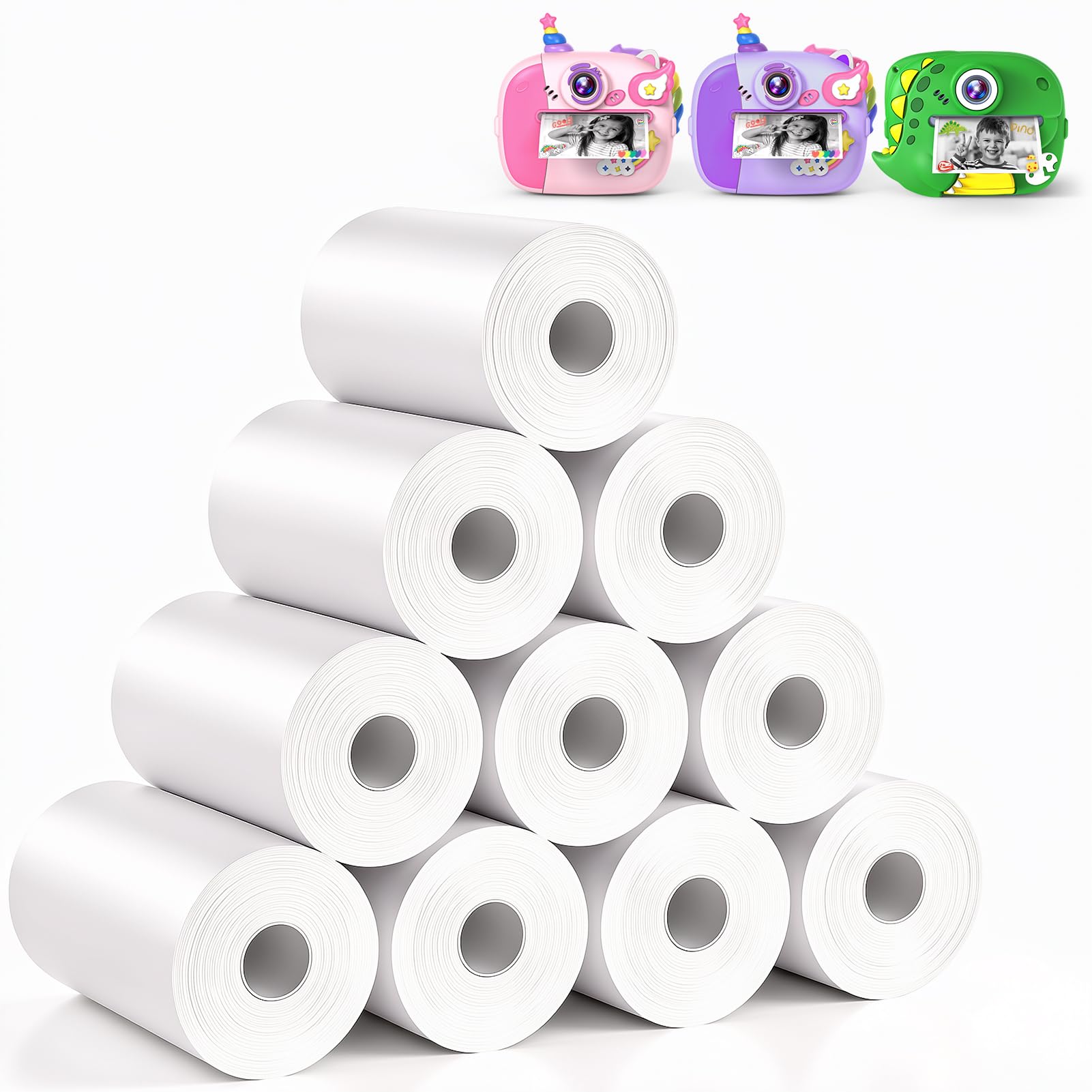 10 Rolls Kids Camera Paper Roll, Kids Camera Instant Print Paper Roll for Kids Thermal Printer Papers for Photo Papers Rolls Compatible with Most Kids Cameras, Kids Digital Camera Instant Print