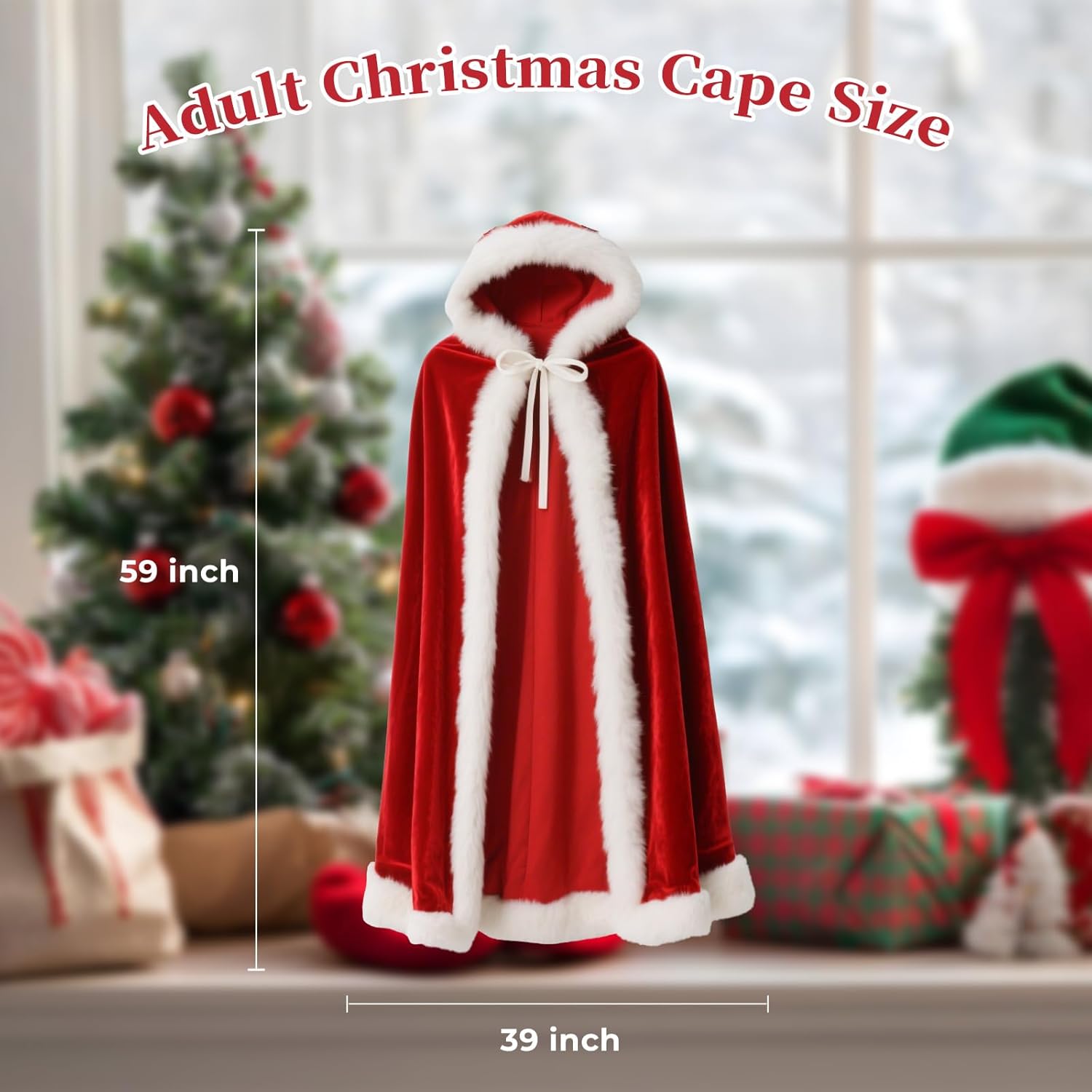 Christmas Santa Claus Hooded Cloak Mrs Santa Claus Velvet Hooded Cape Costume - Image 2