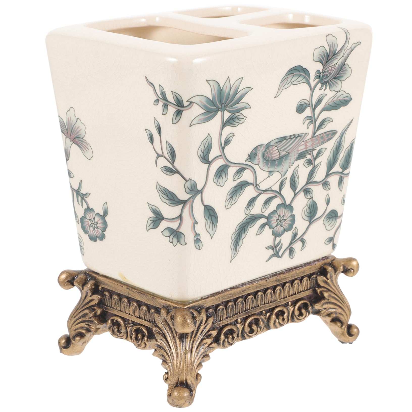 Porta Spazzolini da Bagno in Ceramica Stile Vintage Europeo da Tavolo | Compatto, Semplice Nel Trasporto, Design Multifunzione, per Famiglie e Coppie, Uso Domestico Quotidiano
