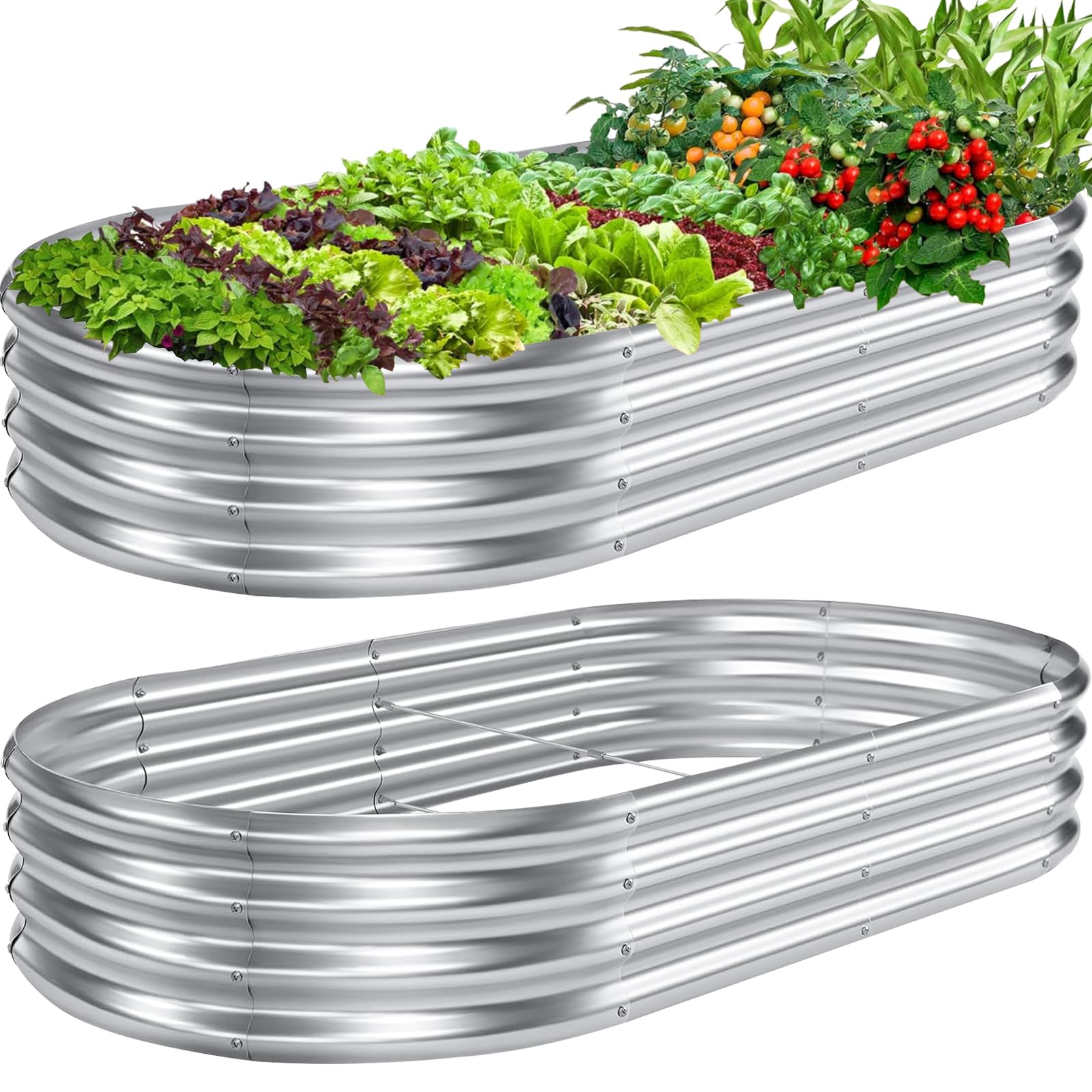 Snapklik.com : QLOFEI Raised Garden Bed 2Pck-Galvanized Metal Planter Boxes