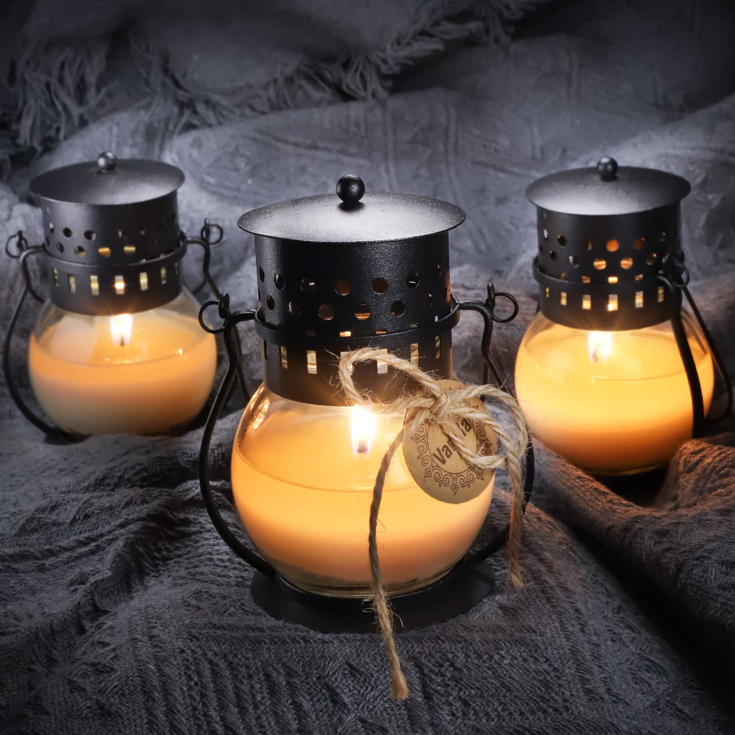 Scented Candles, 3PCS Mini Metal Lantern Scented Candles Gifts for Women, Jar Candles with Vanilla, Rose, and Lavender Aroma, for Valentine's Day