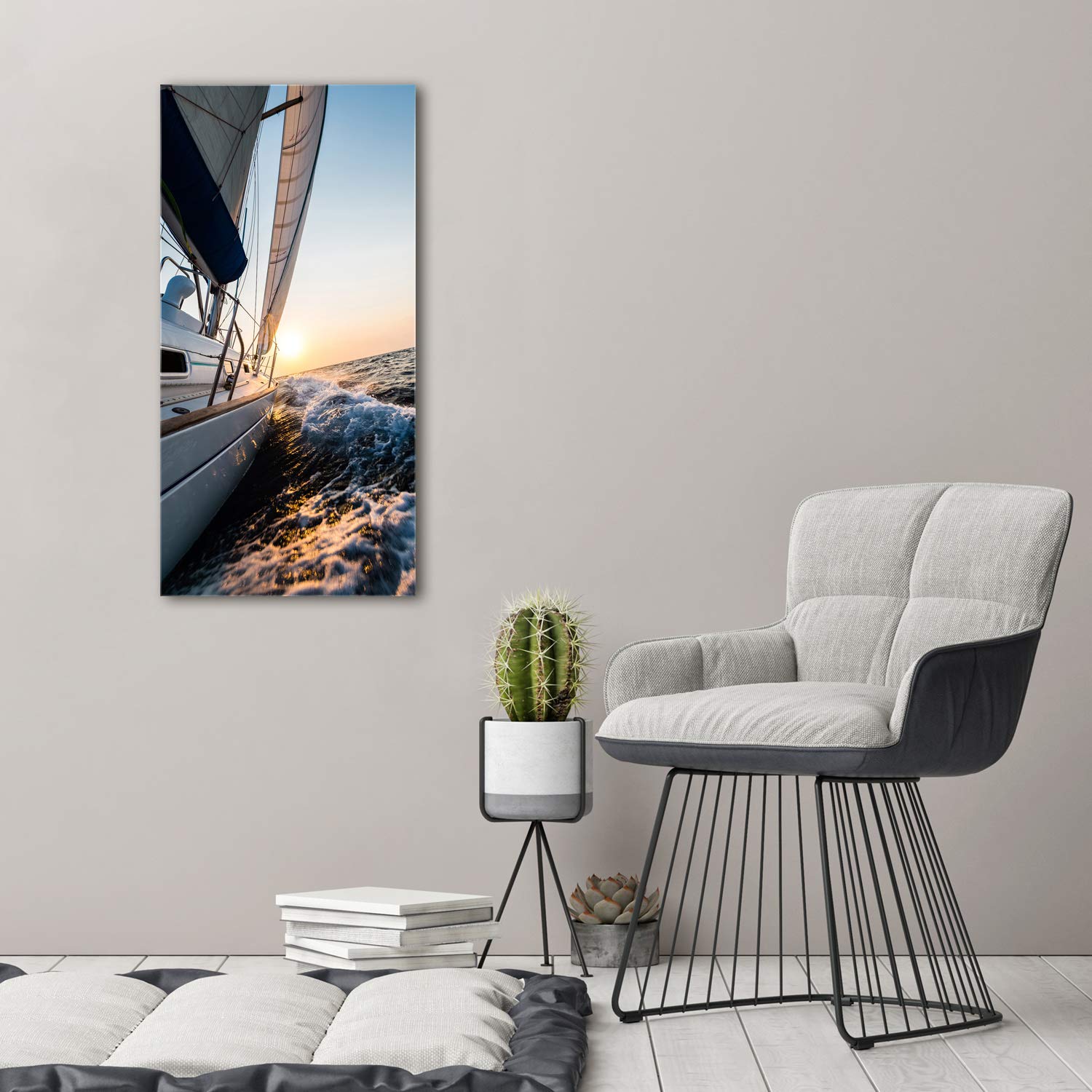 Tulup Impression sur Verre de 50x100 cm Image Tableau Photo décorative panoramique pour la Cuisine et Le Salon - Véhicules - Yacht sur la mer - Jaune