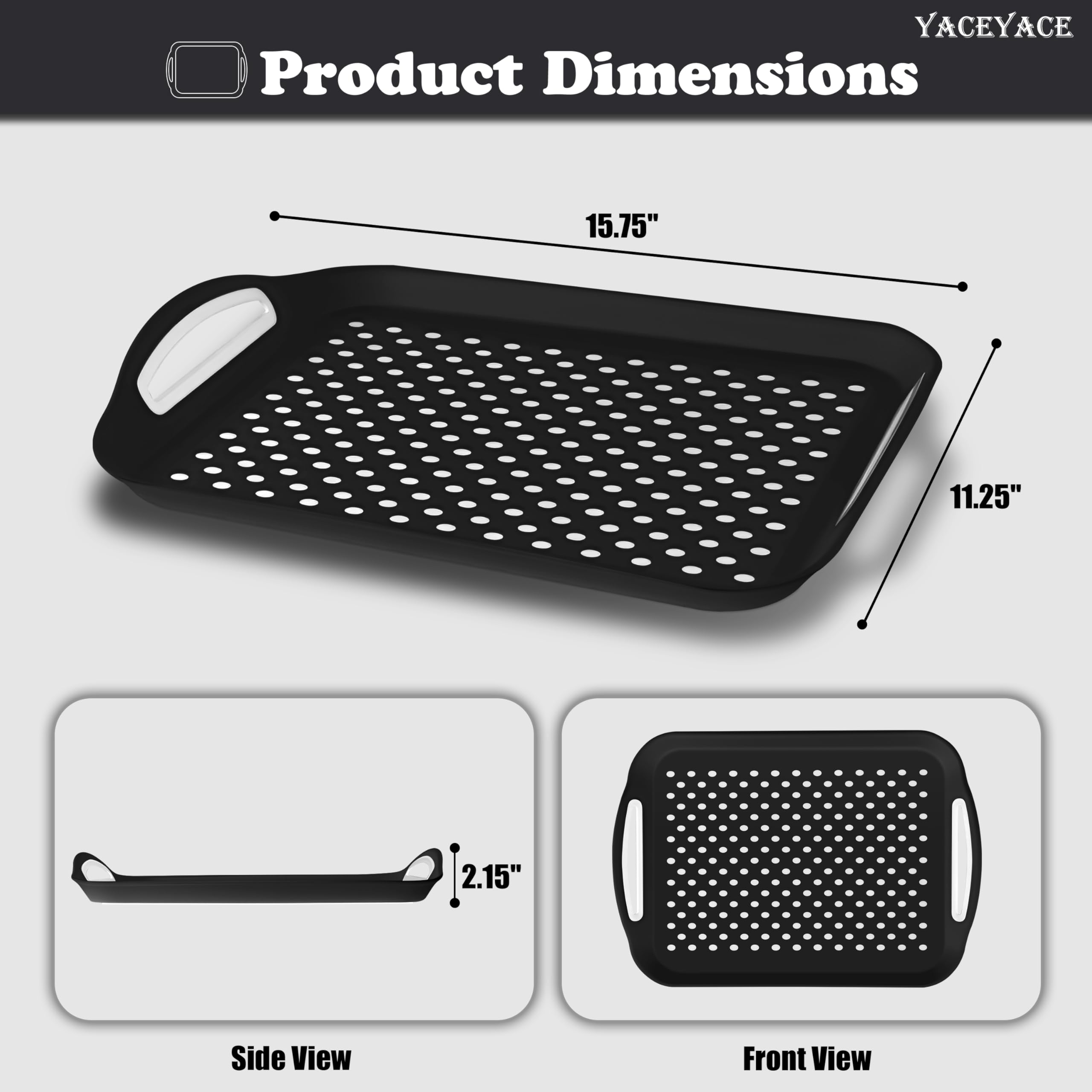 Paquete de 2 bandejas negras para servir – Bandejas antideslizantes para alimentos con puntos antideslizantes para servir fácilmente frutas drin postres y aire acondicionado – perfecto para fiestas y