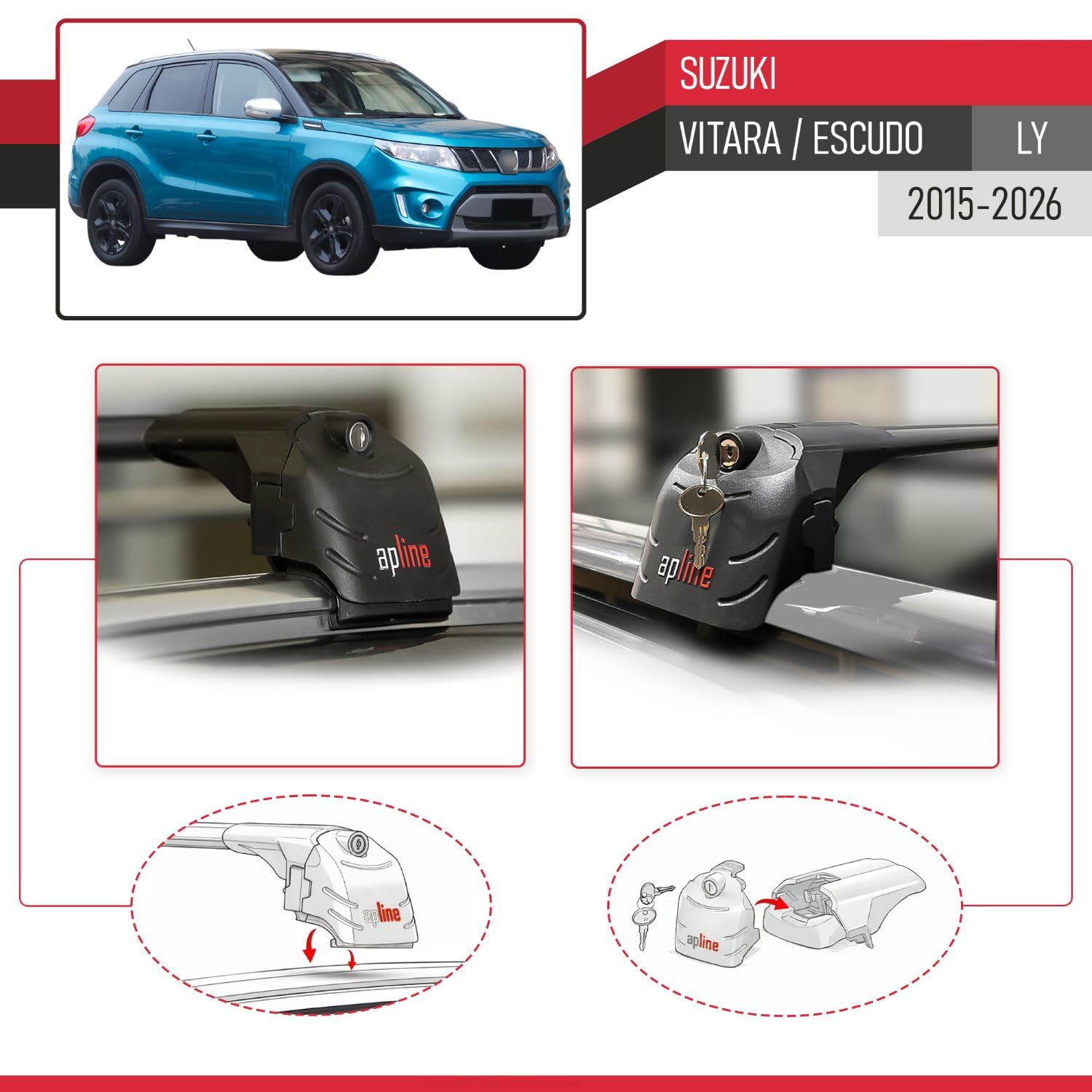 Compatibile con Suzuki Vitara/Escudo (LY) 2015-2026 Modello ACE-2 Barre Tetto Portapacchi Auto Barre Portatutto Nero Alluminio 2 Barre