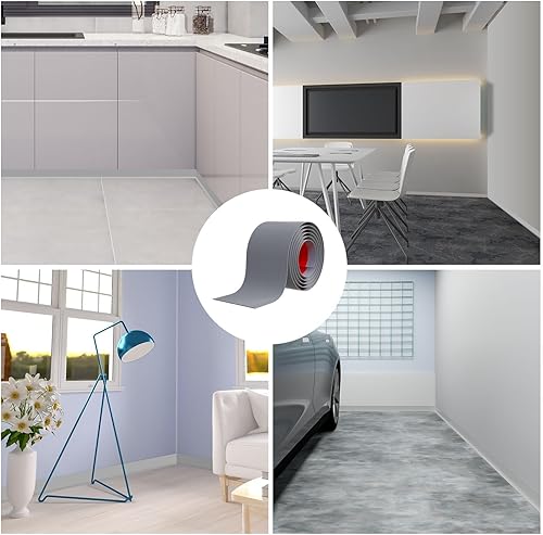 Miniatura 5 de Duzzy Moldura flexible para zócalo, 5 pulgadas de ancho x 60 pies de largo, moldura de goma para despegar y pegar, base de pared de vinilo