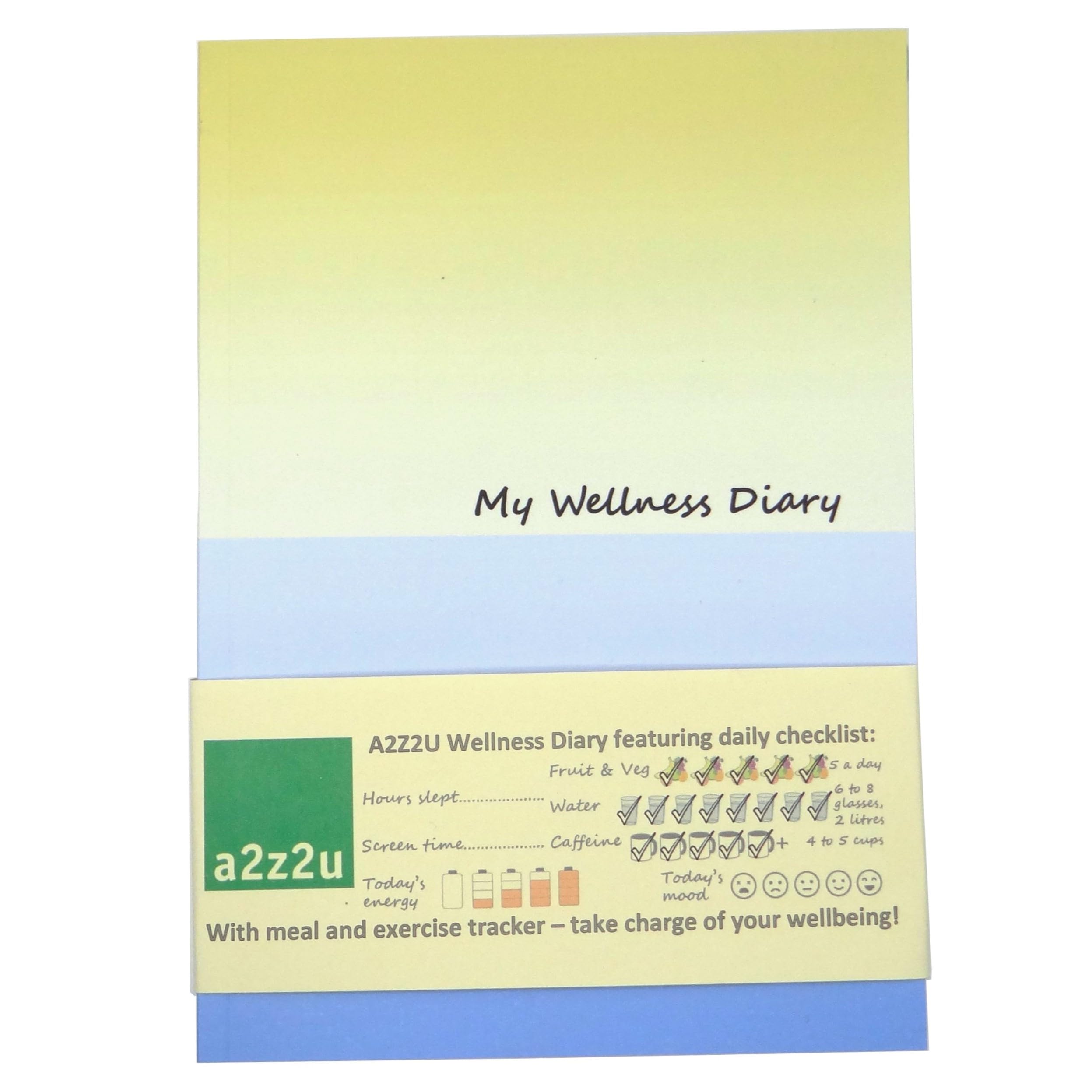 Wellness Diary by A2Z2U Group. Body & Mind. Best for Nutrition, Exercise and Feel Good Goals. Achieve Holistic Wellbeing. Undated Journal Pages. A5 Size Made from Recycled Paper.