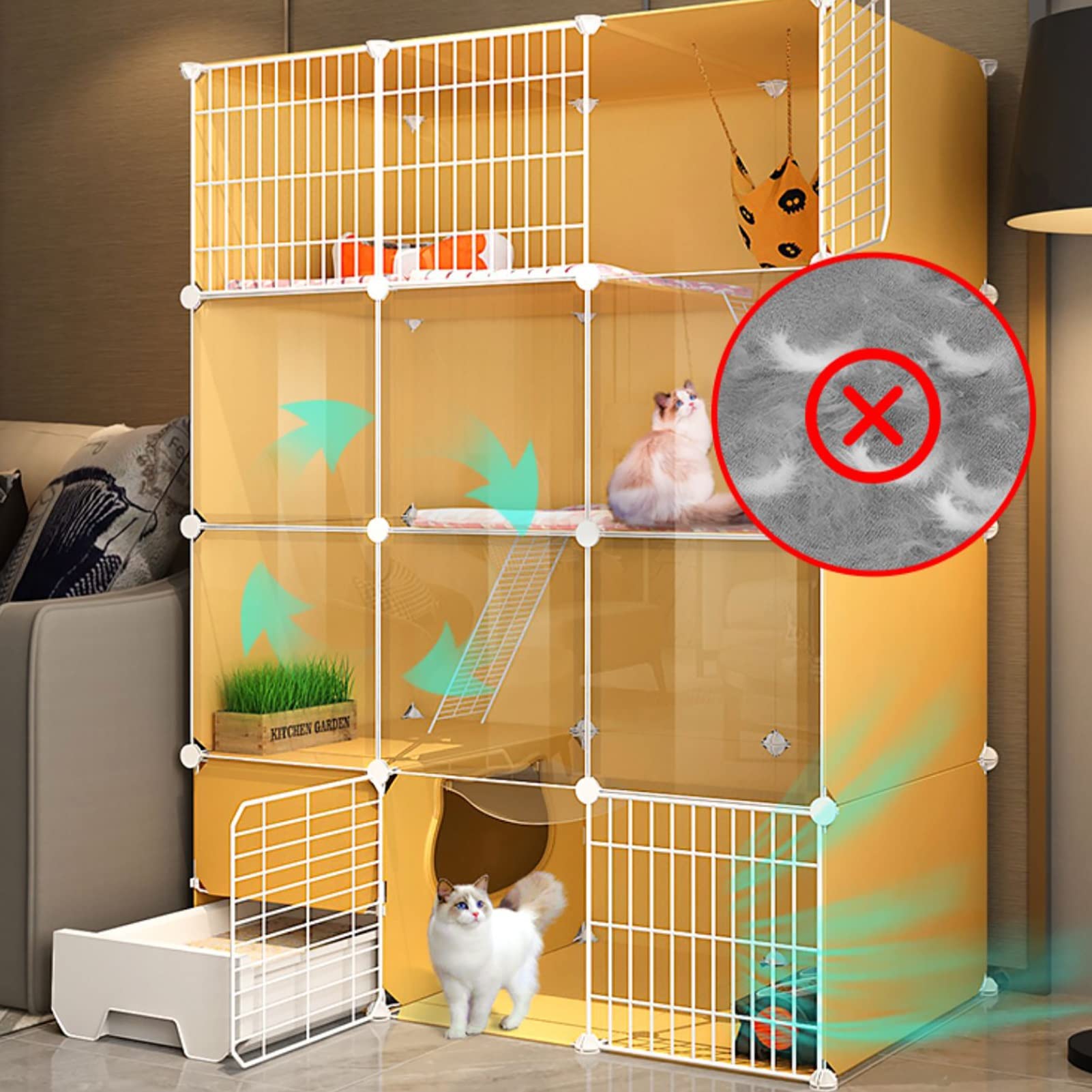 Gabbia per Gatti da Interno, Gabbia Staccabile in Metallo per Piccoli Animali Recinto per Gattini Design Fai da Te per cucce per Gatti con lettiera Facile da Pulire - Ampio Luogo di Esercizi