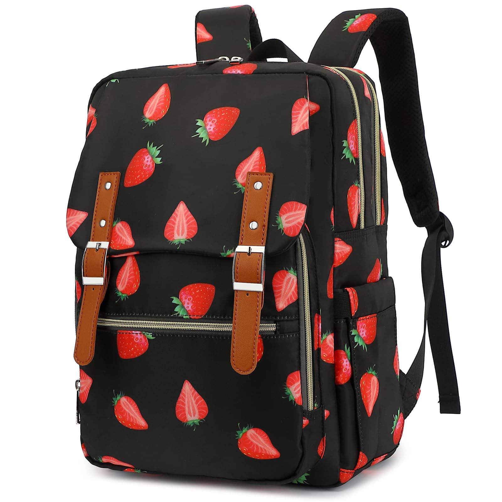 Mimfutu Strawberry Laptop Backpack for Women Girls School Work Business Travel Computer Backpacks College Bookbag Fit 15.6 Inch Notebook