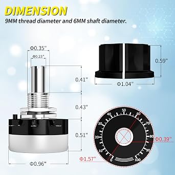 Joinfworld 10K Potentiometer Single Turn Carbon Film Rotary Potentiometer 10K Ohm with A03 Knob & Dial for Inverter Speed Regulation Motor Speed Control