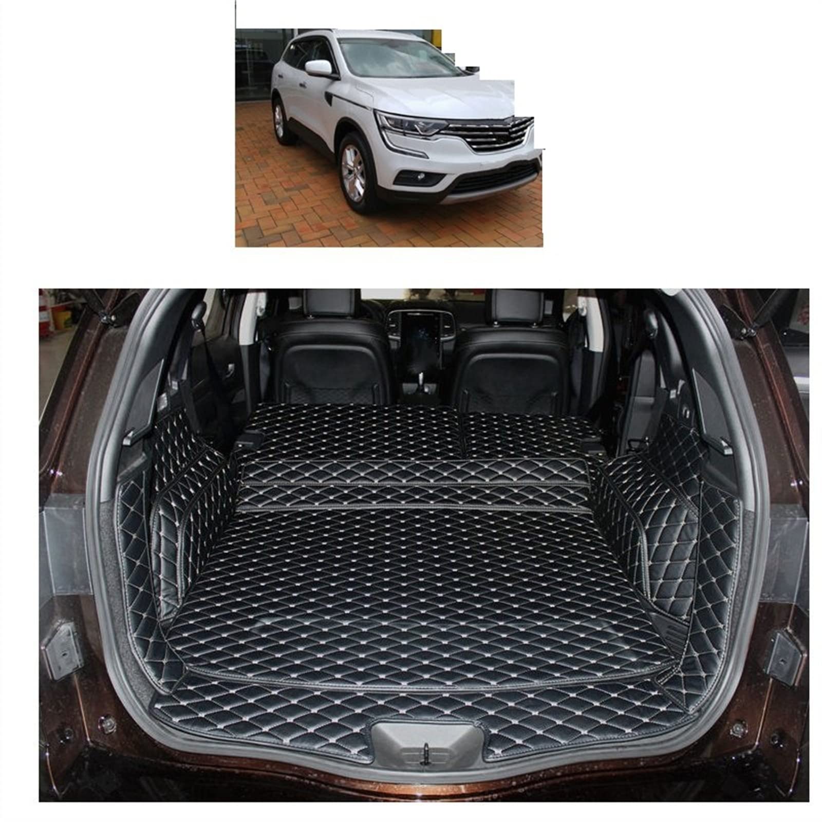 Produktbild von Auto Leder Kofferraummatte Für Renault Koleos II HC 2017-2022, Allwetter Kofferraumwanne Cargo Teppich Schutzmatte Kratzfest Hohe Seite Innere ZubehöR,E/Brown