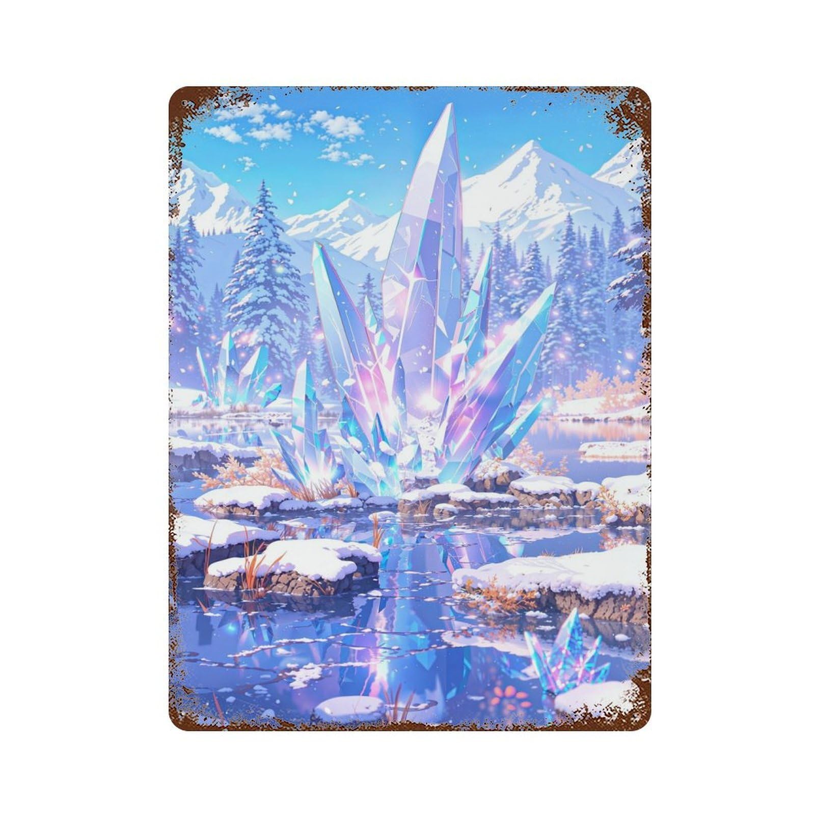 Icy Reflections Rust Effect Tin Sign 15.7"x11.8", Novelty Wall Decor for Garage, Pub Or Kitchen