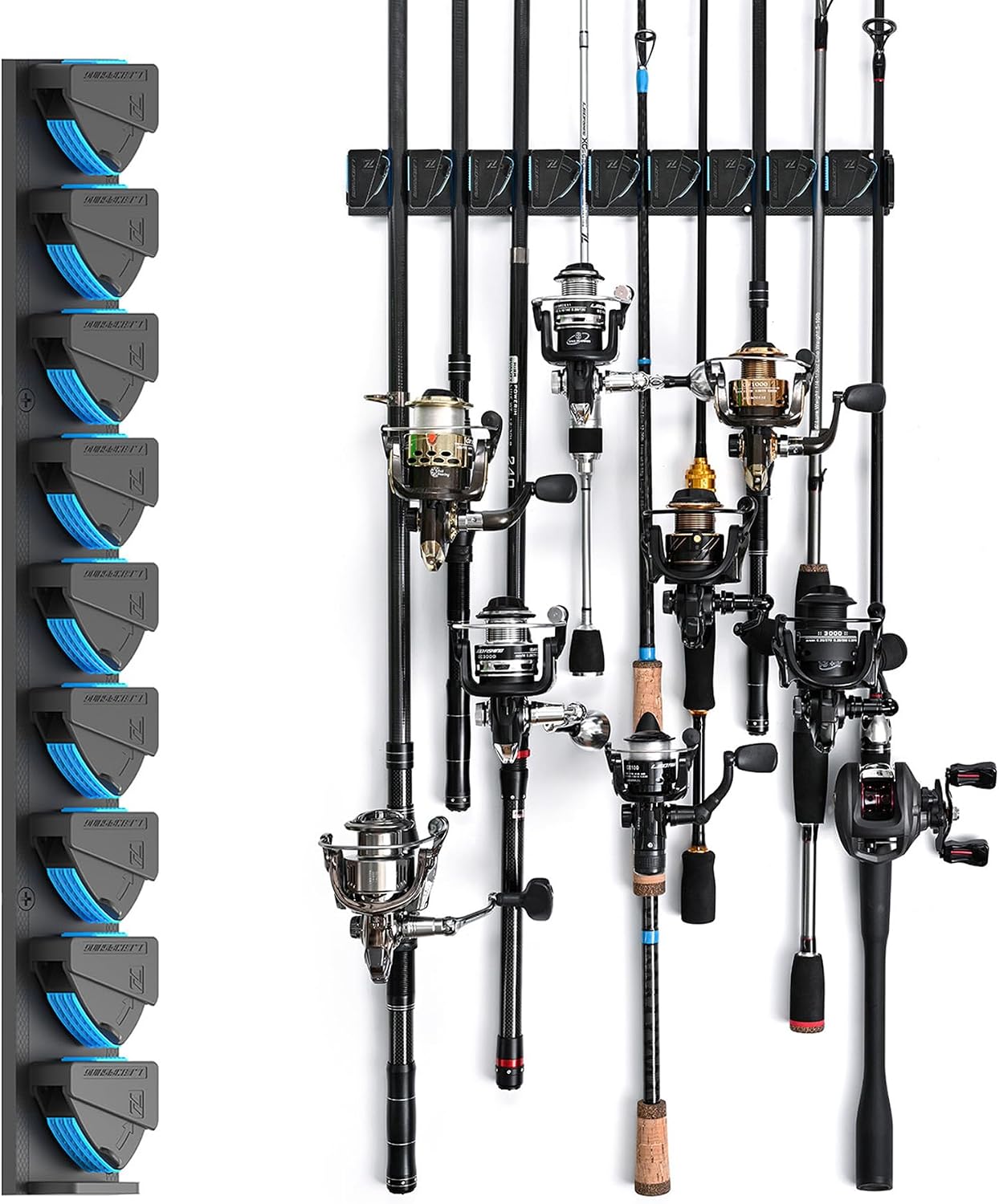 RESTCLOUD Fishing Rod Holder Vertical, Fishing Pole Holders for Garage, Fits 3-19mm Rod Diameter (9 Slots)
