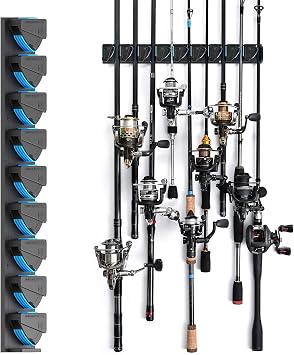 RESTCLOUD Fishing Rod Holder Vertical, Fishing Pole Holders for Garage, Fits 3-19mm Rod Diameter 9 Slots