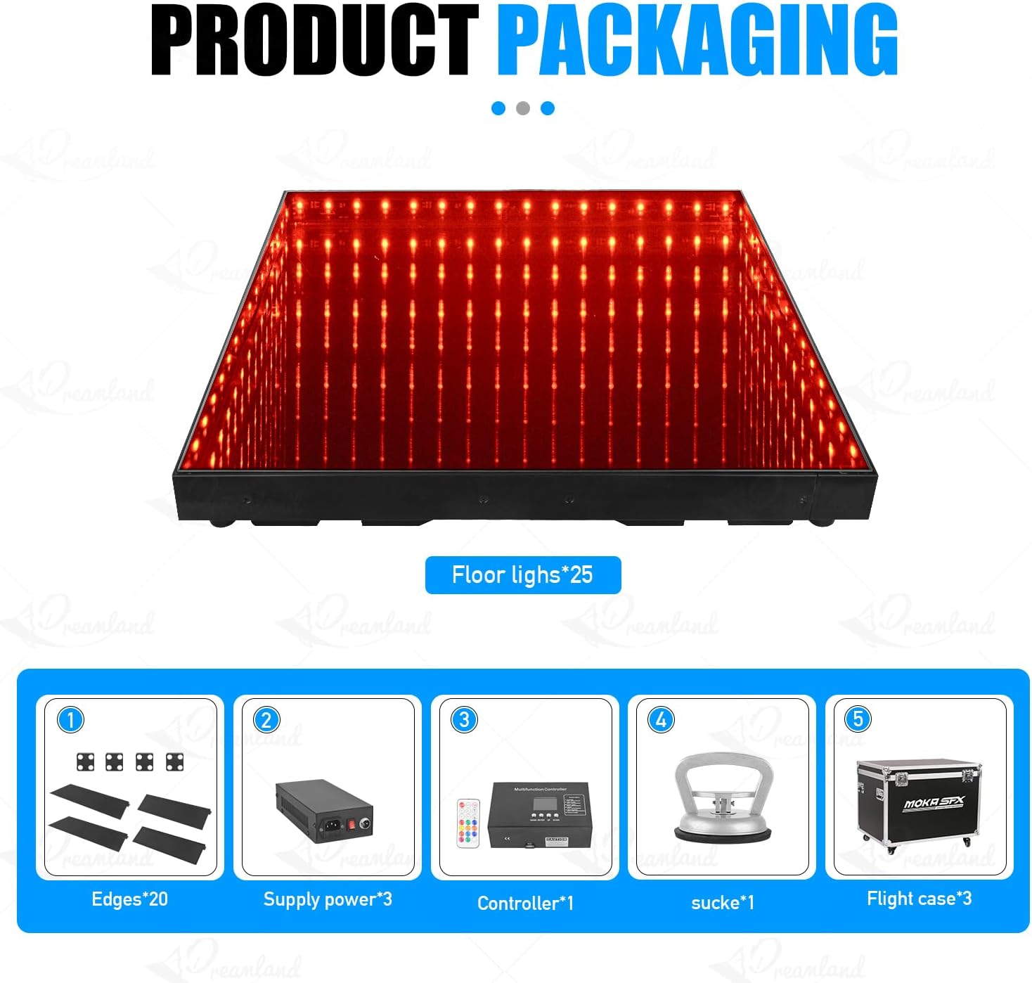 Dance Floor Stage Lights TemperedGlass with Flight Case Infinity Mirror Panel 3D Effect LED Dance Floor for Wedding Party (8 * 8 ft)