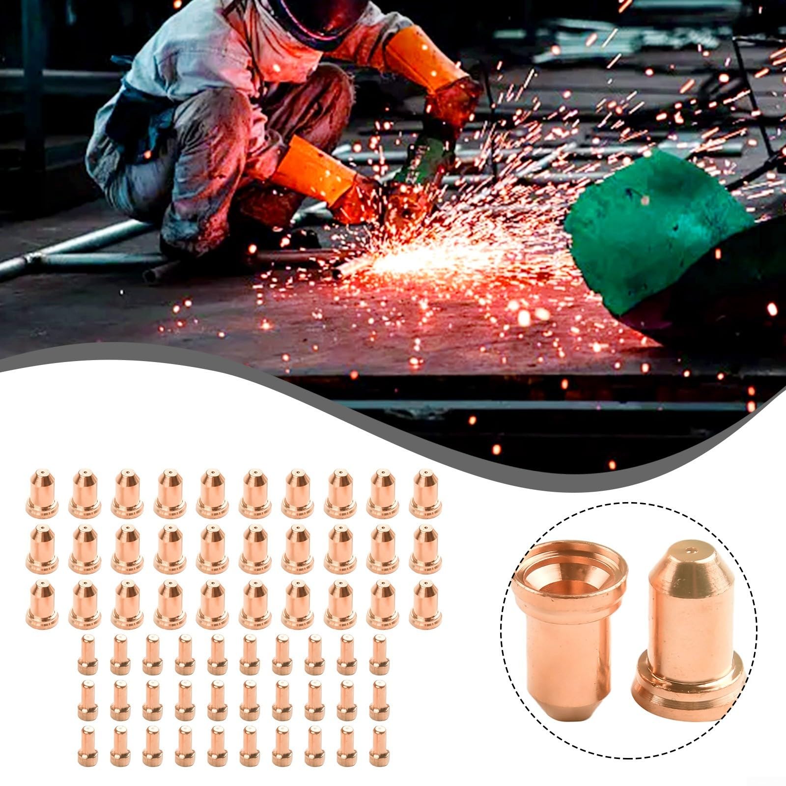 PT-80 PT80 IPT-80 Plasma Cutter Torch Electrode, 1.2mm Tips 30pcs 52558 WSP-061002 and 30pcs 51311.12 WSP-061004, Plasma Cutting Torch Electrode Consumables