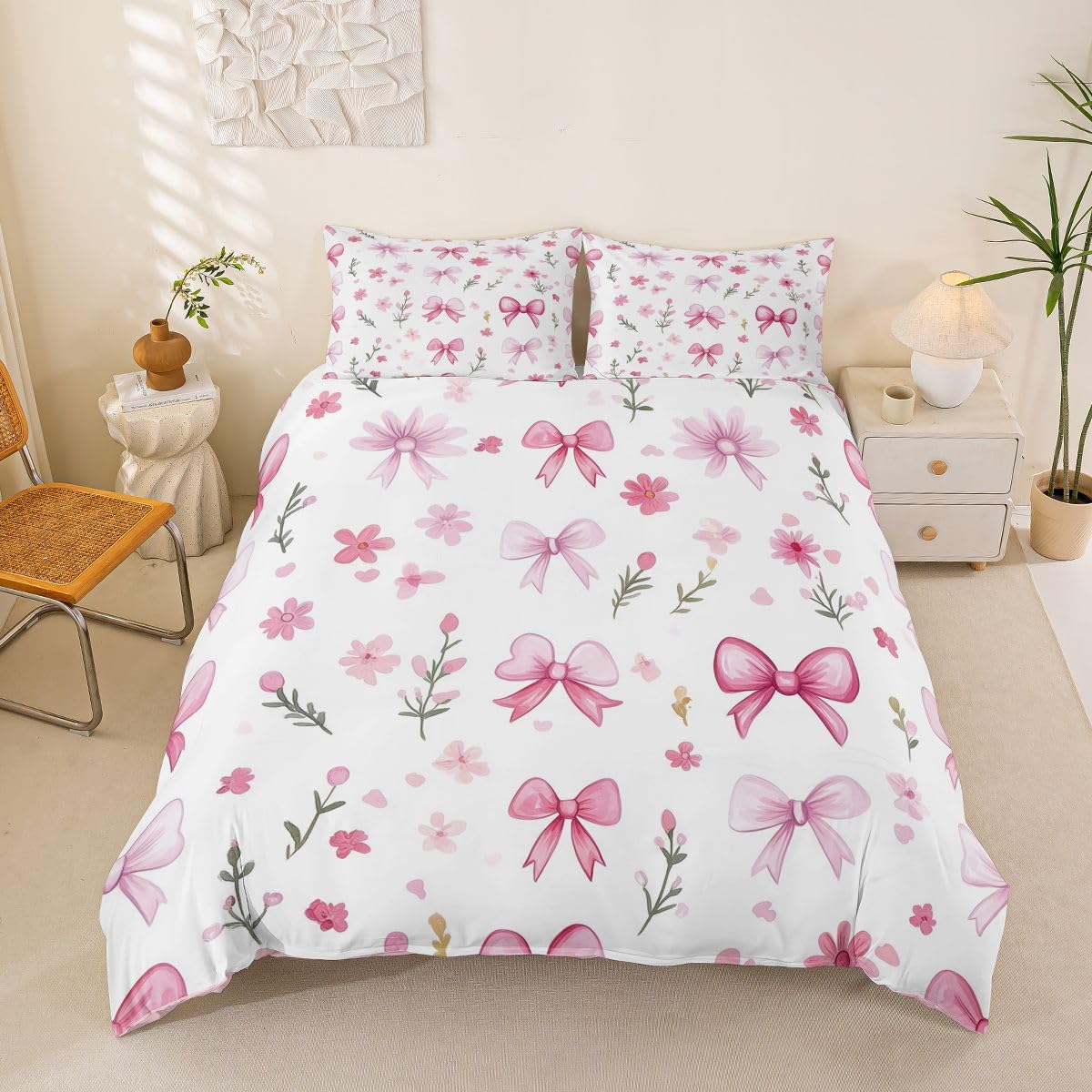 Parure de lit 200x200cm aquarelle de rubans | Finition microfibre luxe