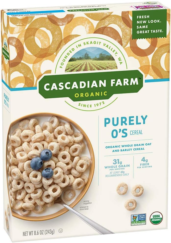 Cascadian Farm Organic Purely O's Cereal, 8.6-Ounce Boxes (Pack of 4)