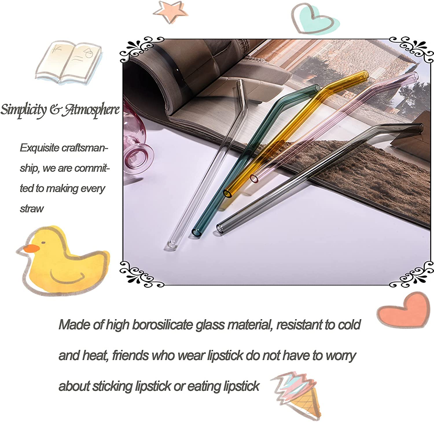 Pailles Droites Et 6 Pailles En Verre Incurvées De 21,5 Cm